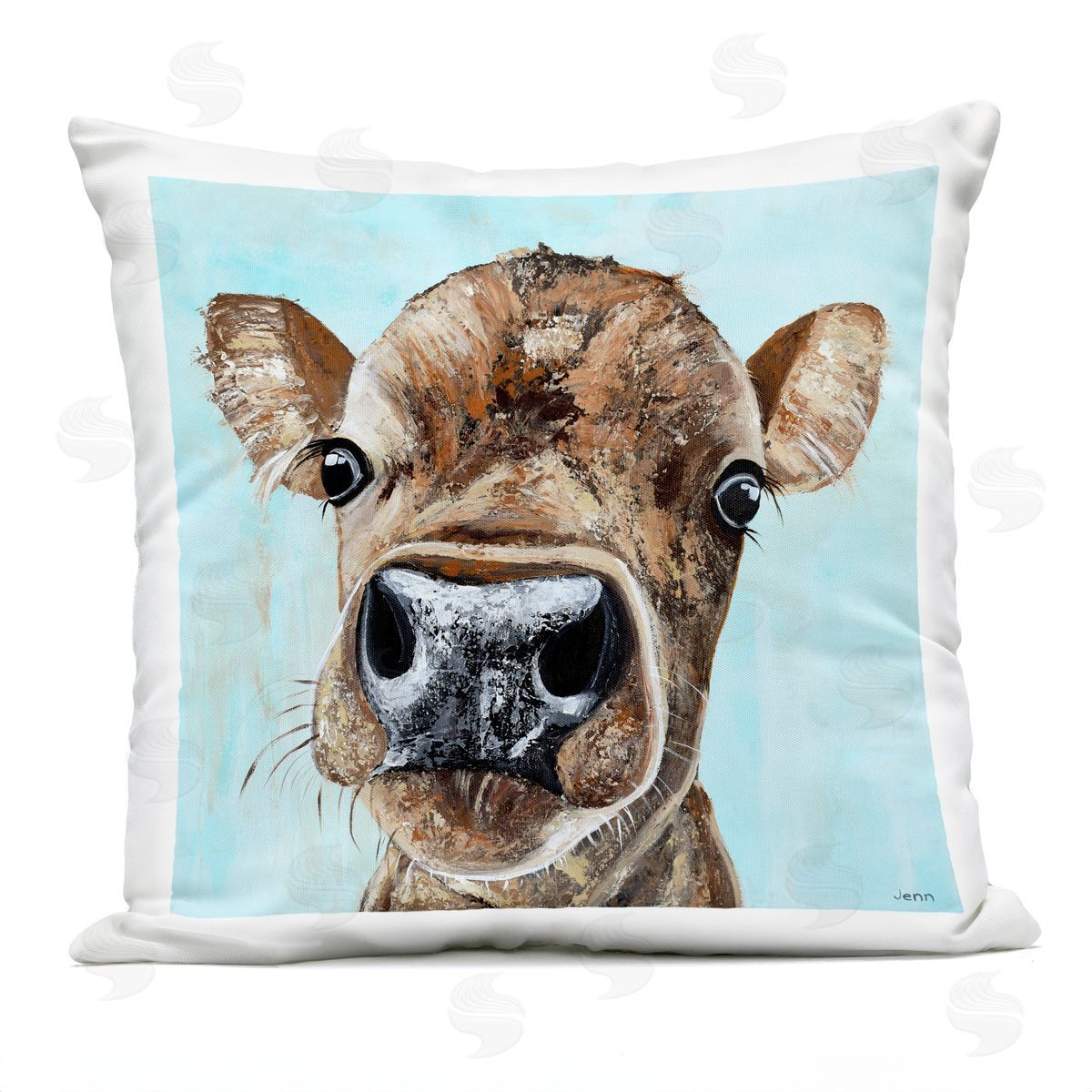 Close Up Farm Cow Lucy Outdoor Printed Pillow, Home Decor by Jen Seeley