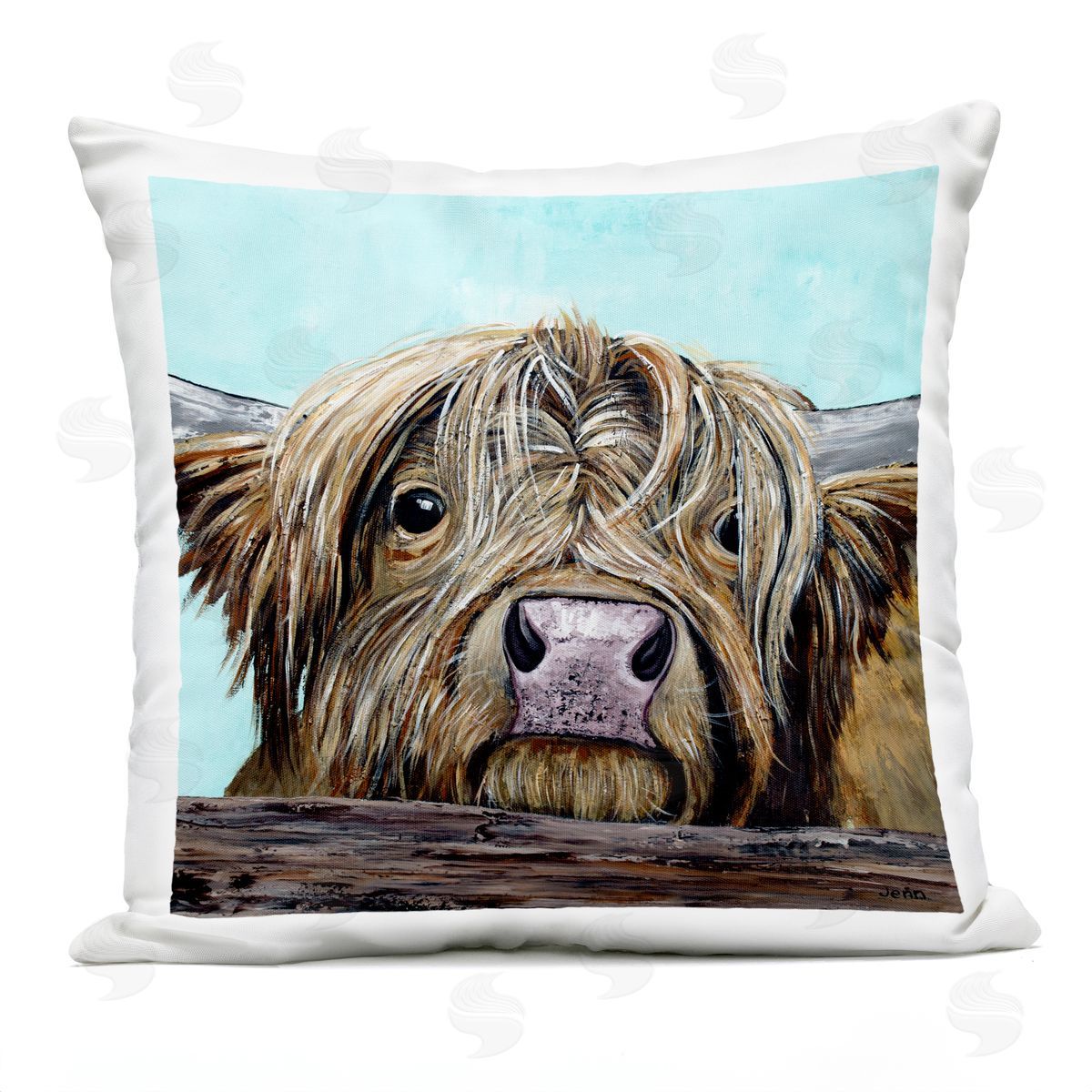 Highland Cow Gazing Farm Animal Outdoor Printed Pillow, Home Decor by Jen Seeley