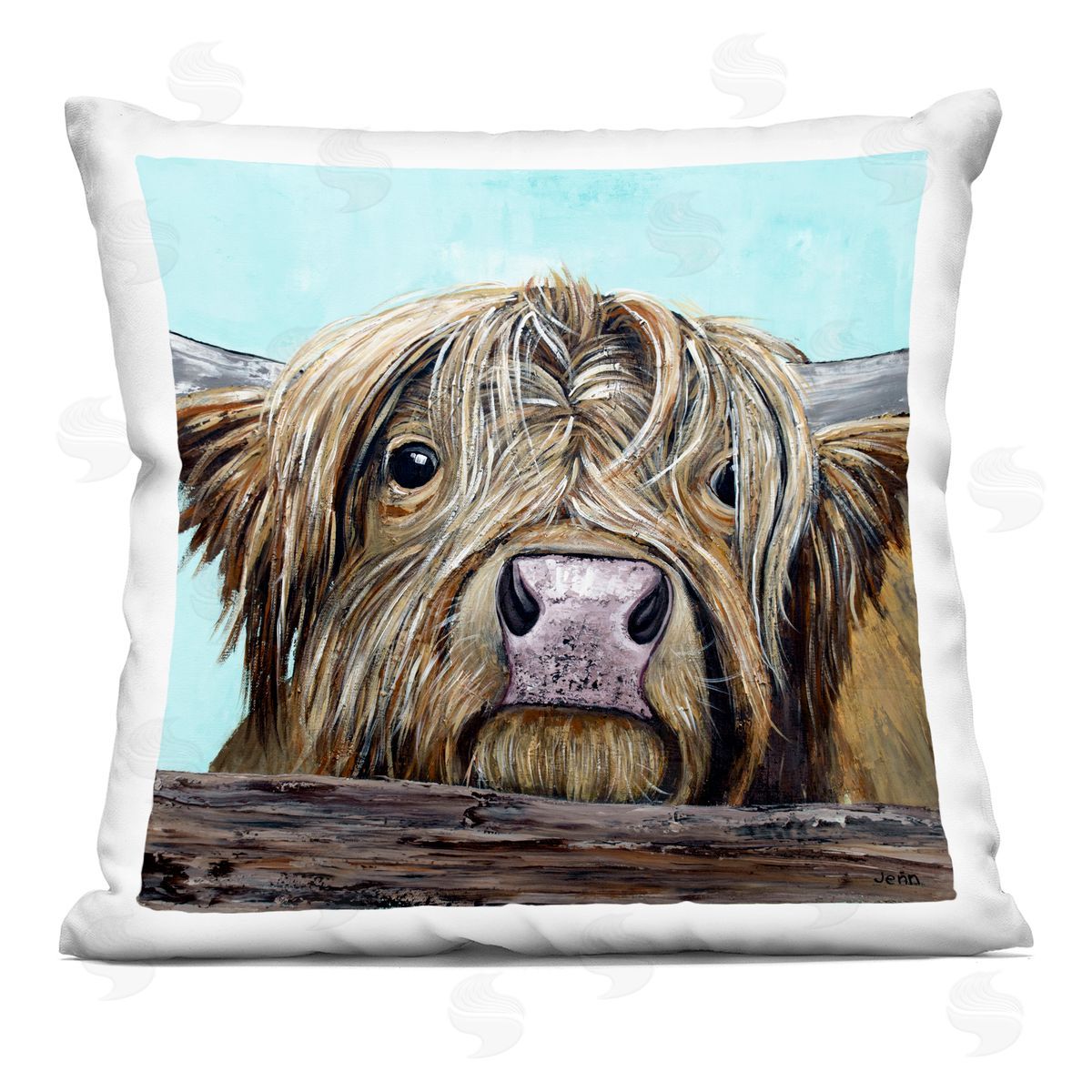 Highland Cow Gazing Farm Animal Decorative Printed Pillow, Home Decor by Jen Seeley