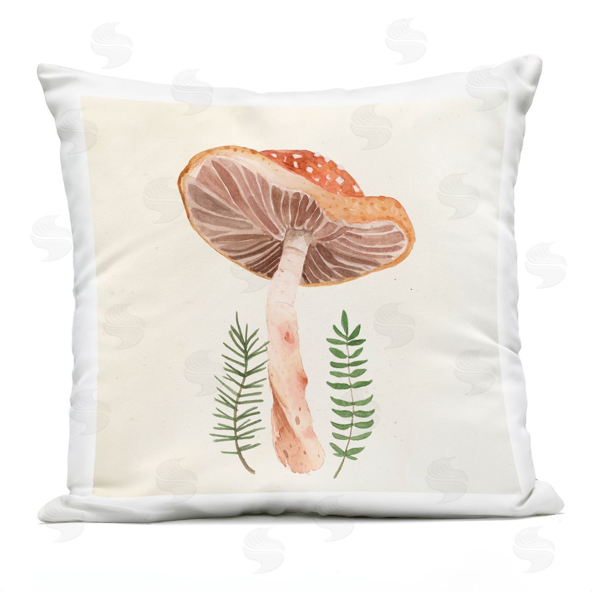 Cottage Mushroom Botanical Leaves Outdoor Printed Pillow, Home Decor by Lucca Sheppard