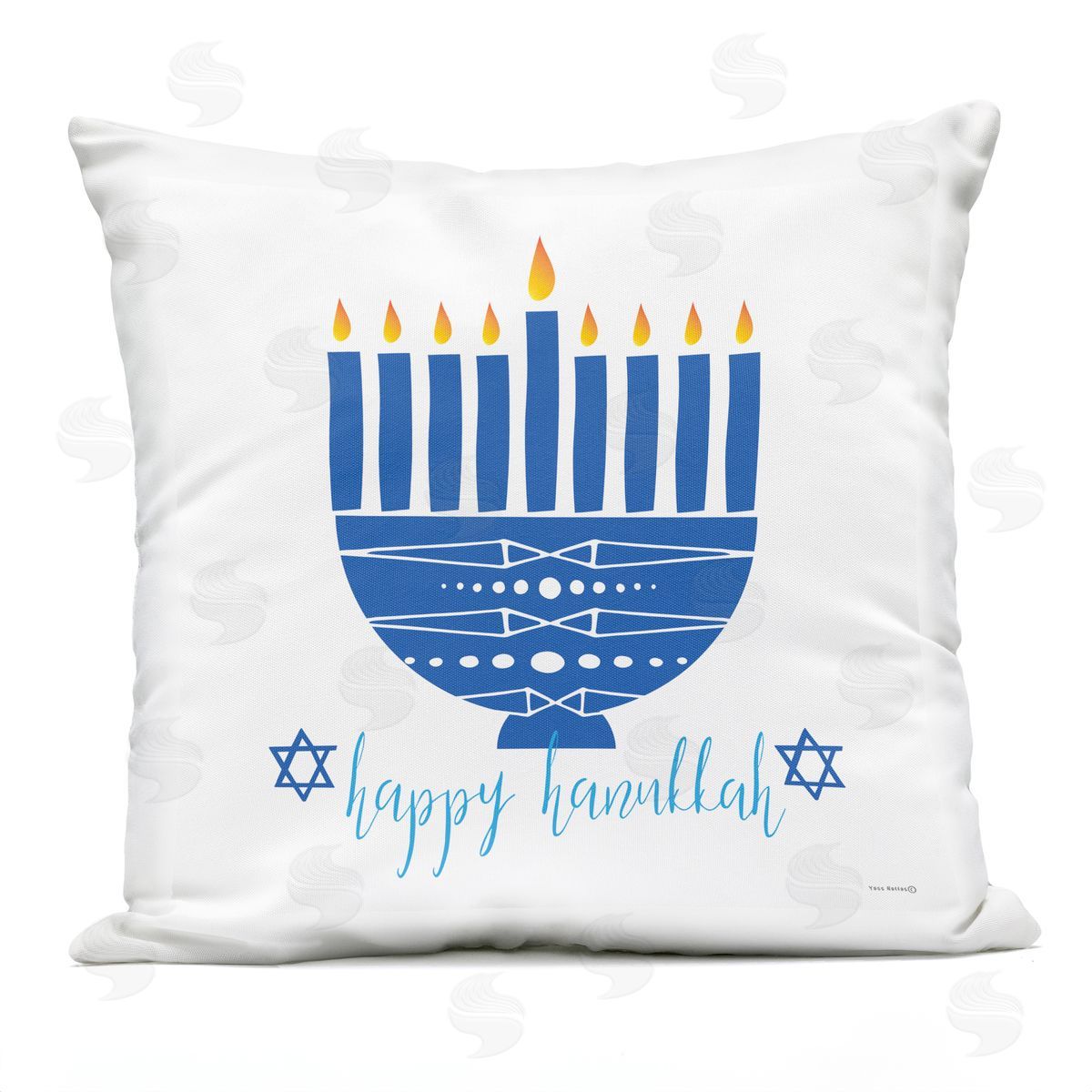 Happy Hanukkah Blue Menorah Outdoor Printed Pillow, Home Decor by Yass Naffas Designs