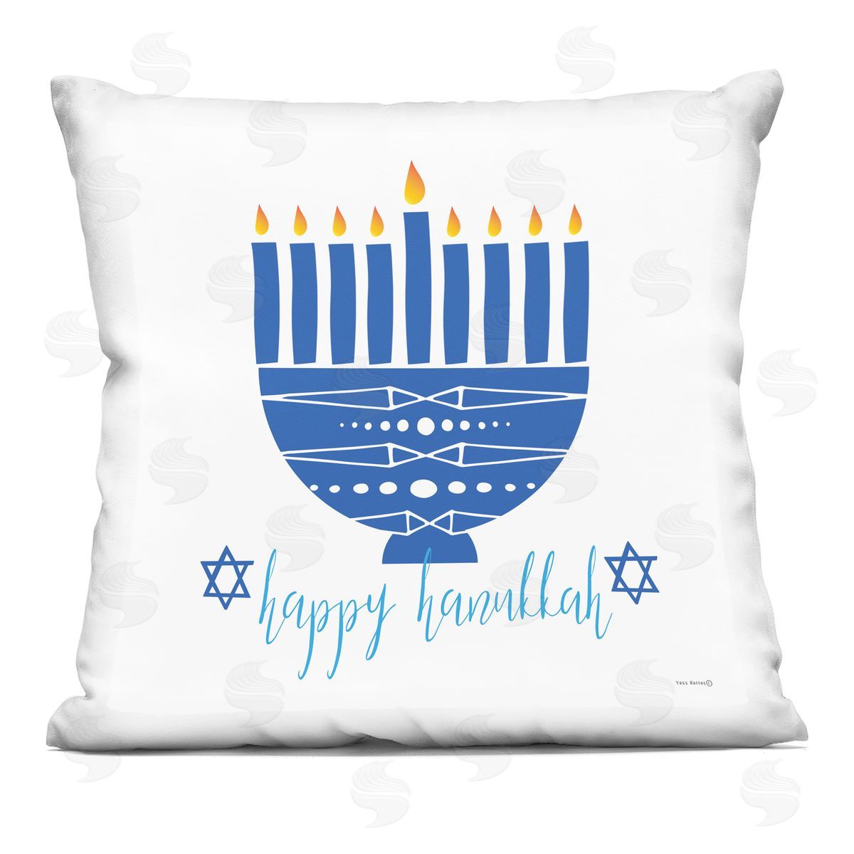 Happy Hanukkah Blue Menorah Decorative Printed Pillow, Home Decor by Yass Naffas Designs