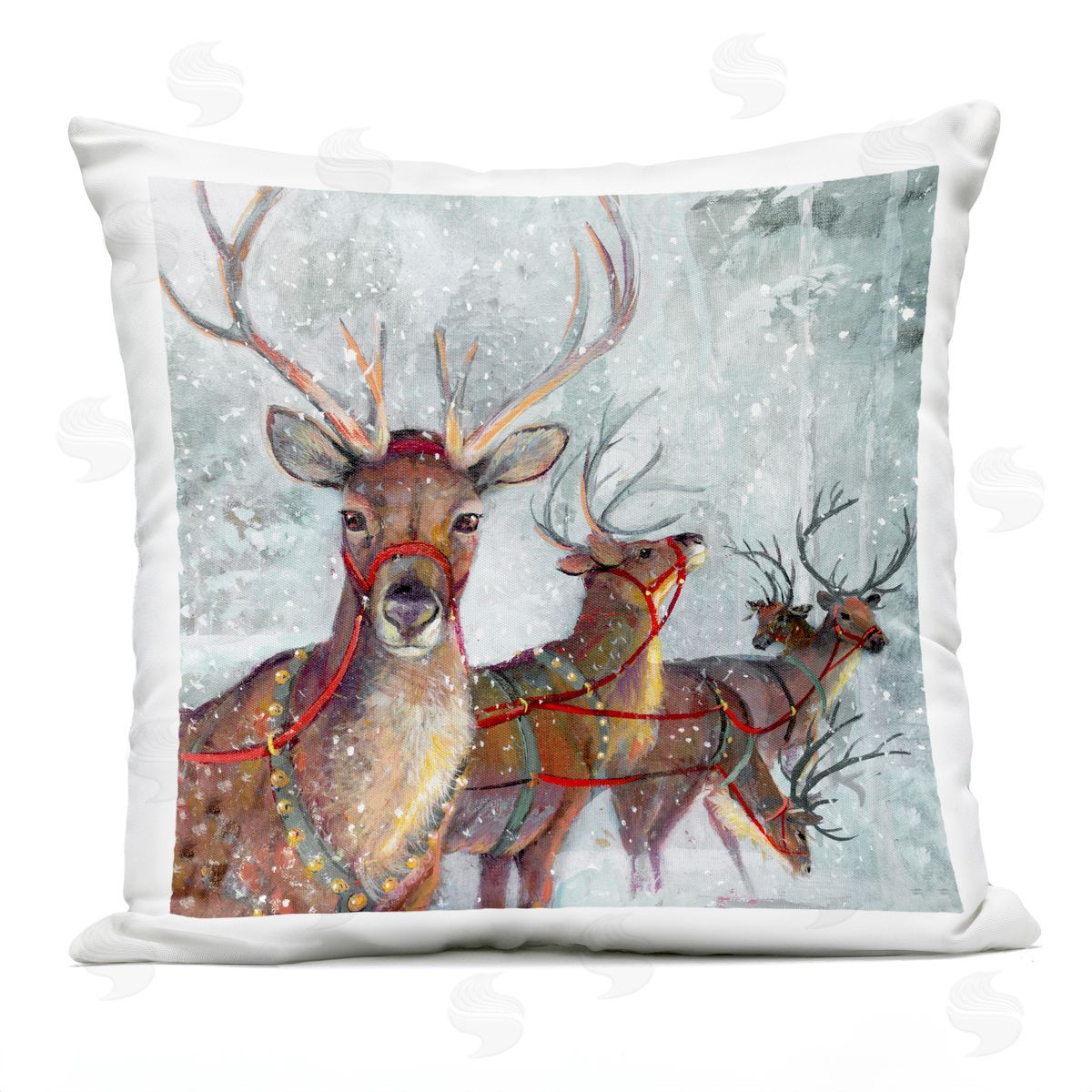 Winter Reindeer Holiday Herd Outdoor Printed Pillow, Home Decor by Ruane Manning
