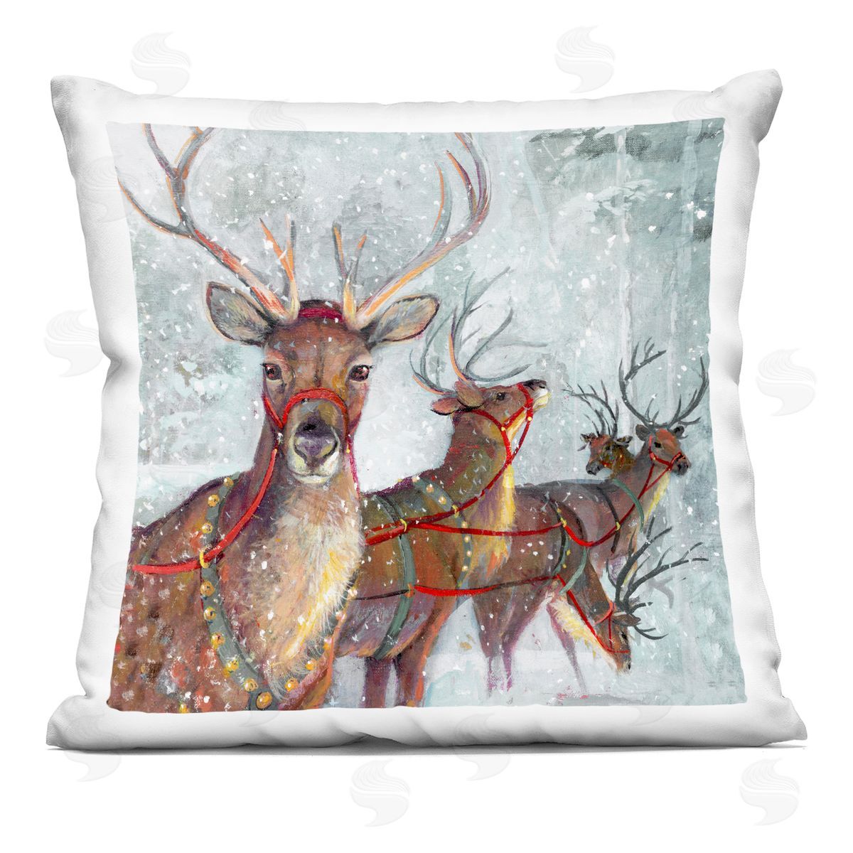 Winter Reindeer Holiday Herd Decorative Printed Pillow, Home Decor by Ruane Manning