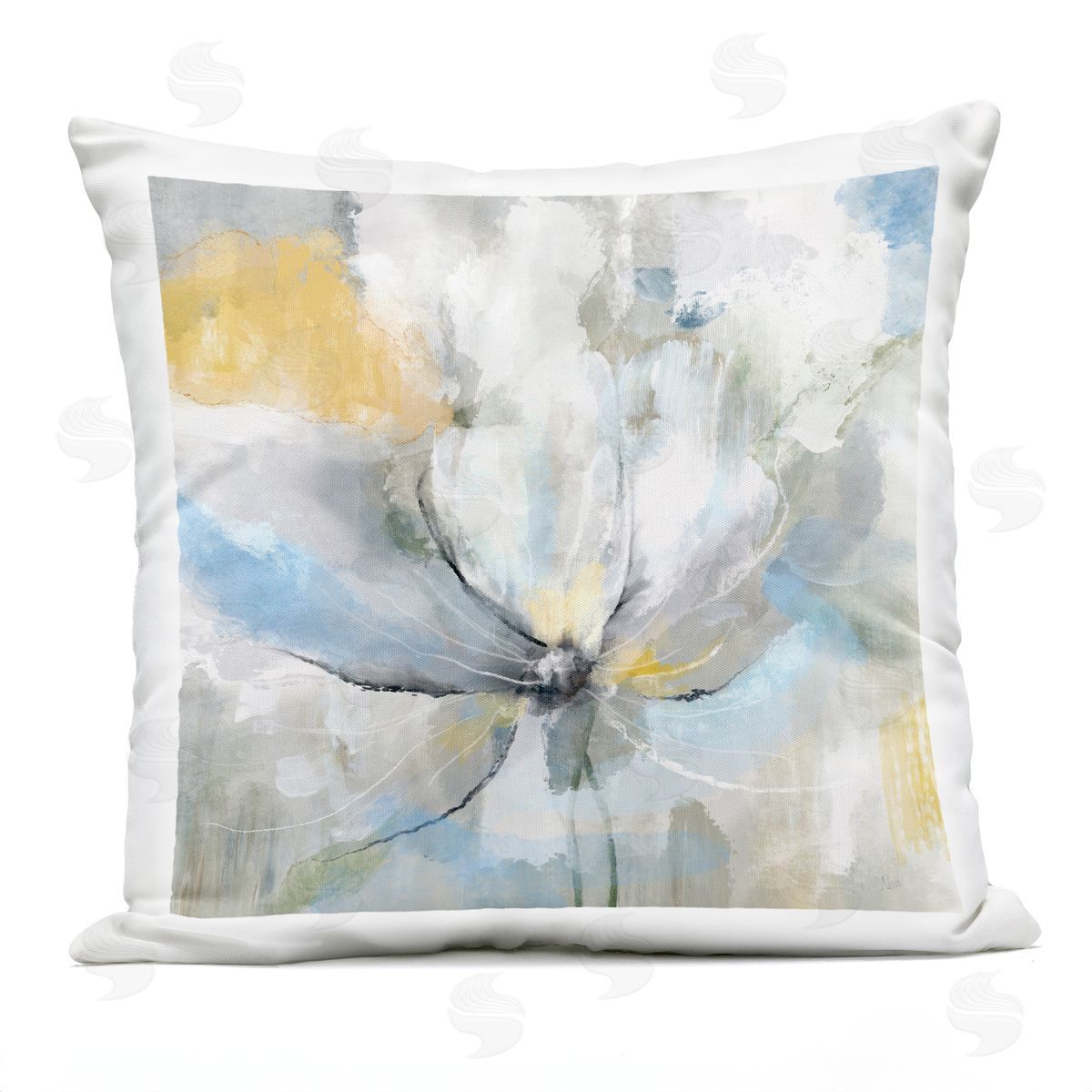 Abstract Floral Blue Yellow Accent Outdoor Printed Pillow, Home Decor by Nan