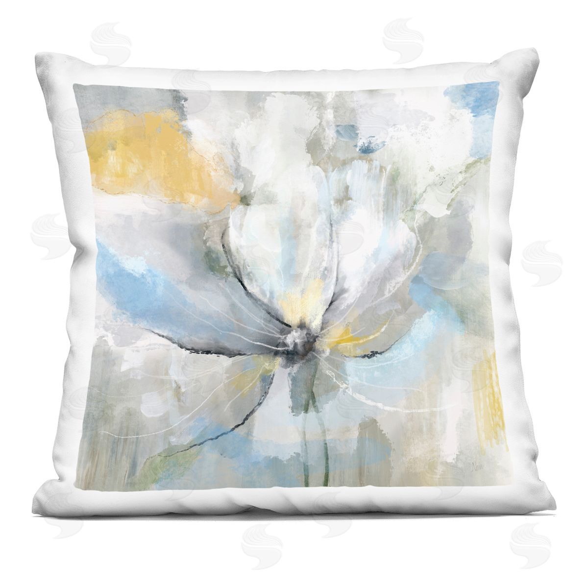 Abstract Floral Blue Yellow Accent Decorative Printed Pillow, Home Decor by Nan