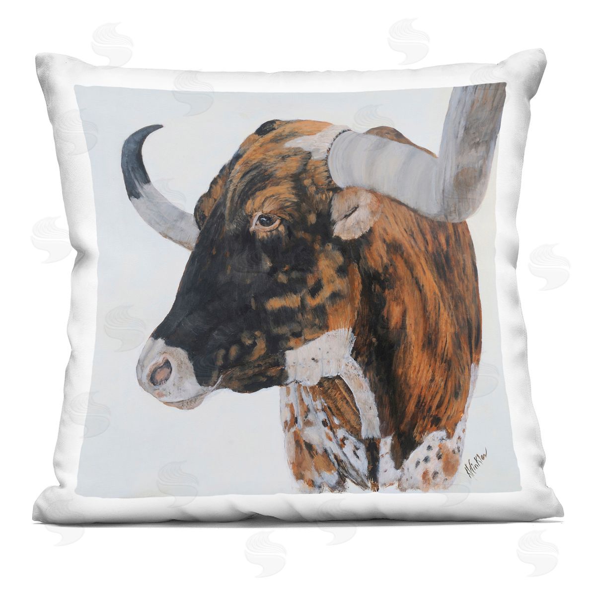 Longhorn Cattle Nature Portrait Decorative Printed Pillow, Home Decor by Kathy Winkler