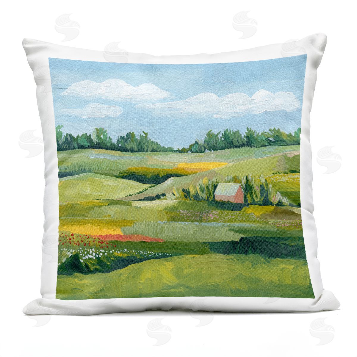 Countryside Meadow Farm Cottage Outdoor Printed Pillow, Home Decor by Grace Popp