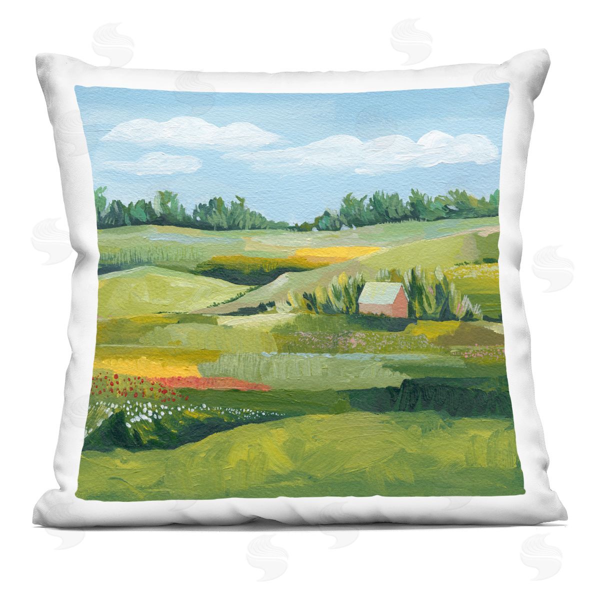Countryside Meadow Farm Cottage Decorative Printed Pillow, Home Decor by Grace Popp
