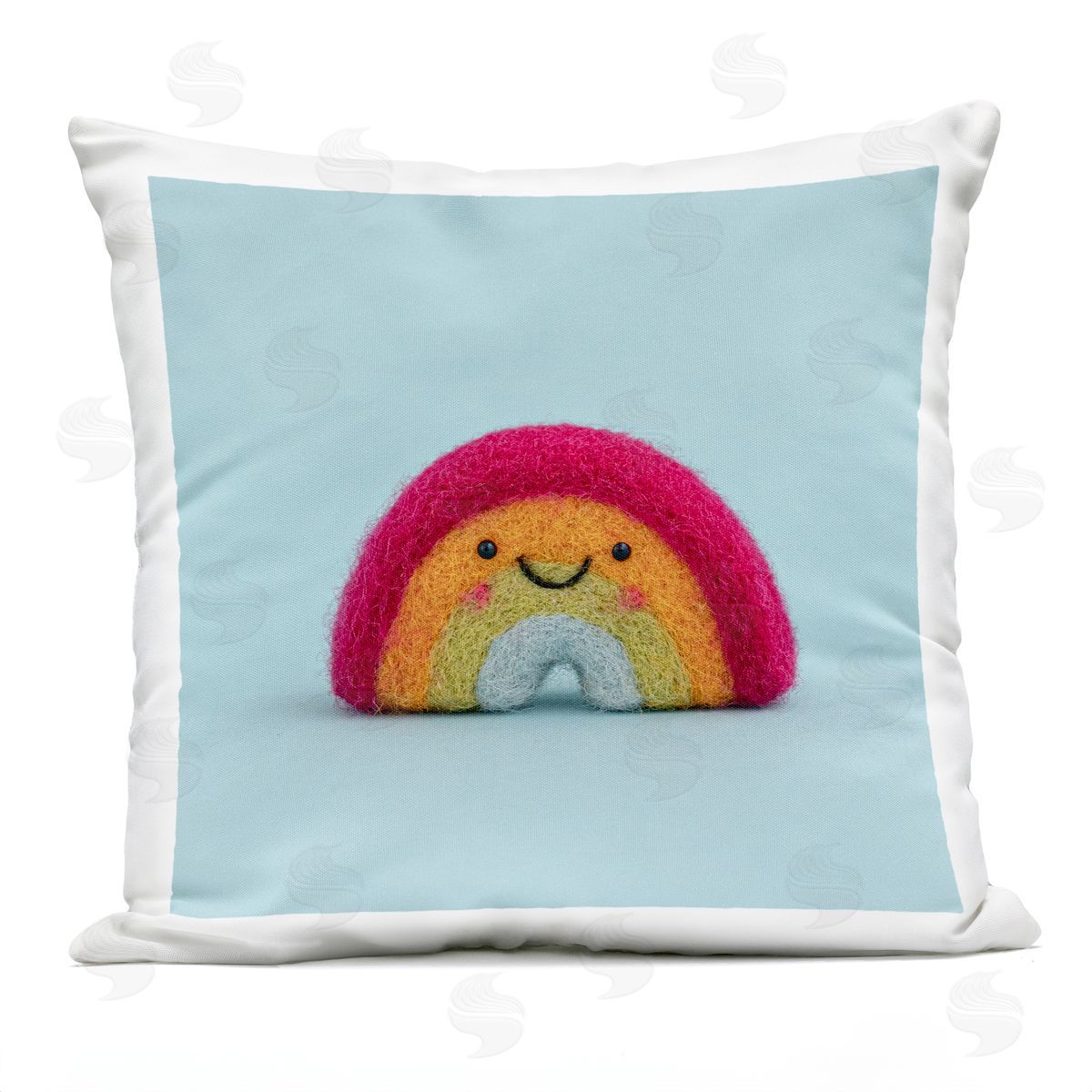 Happy Rainbow Blue Background Outdoor Printed Pillow, Home Decor by Lemon & Sugar