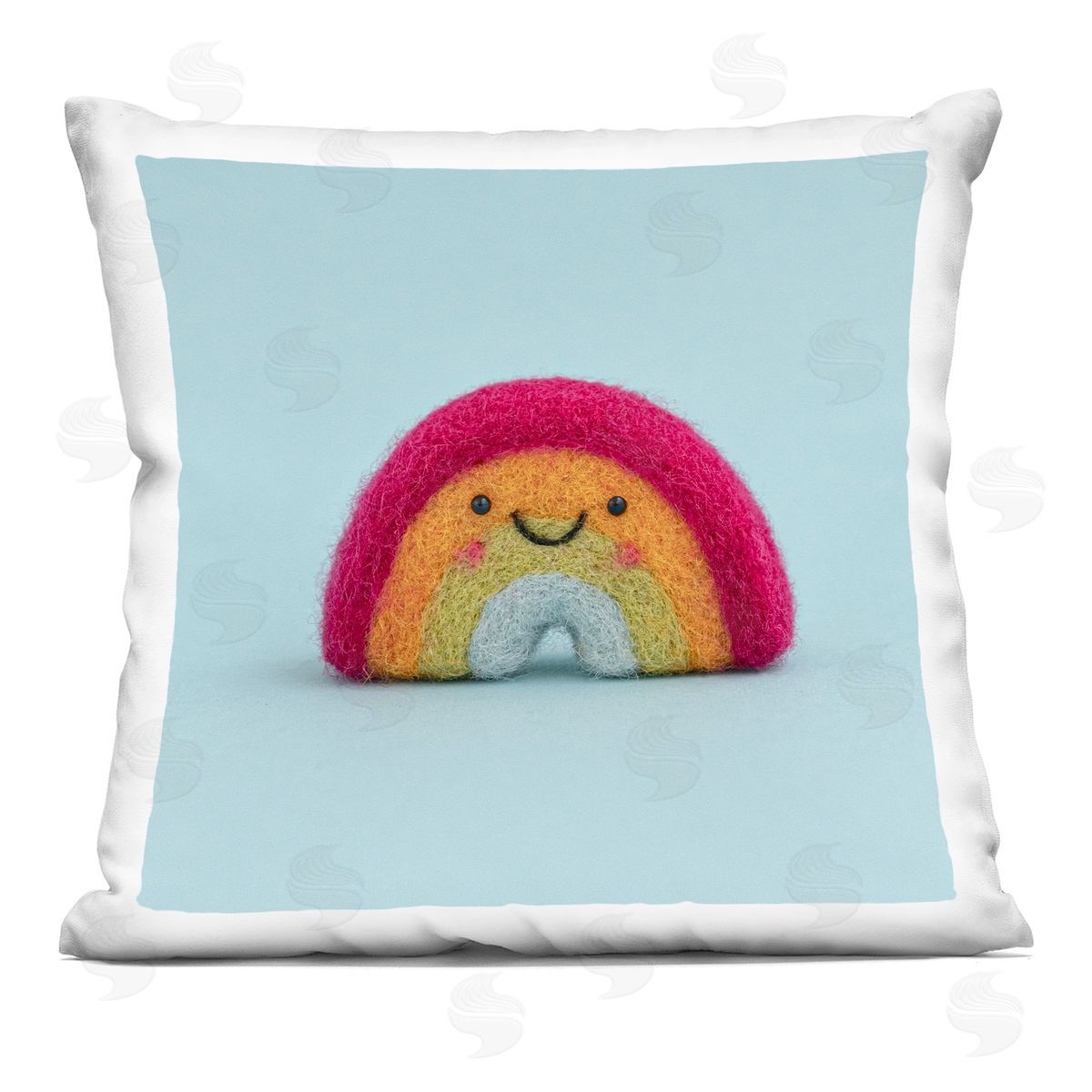 Happy Rainbow Blue Background Decorative Printed Pillow, Home Decor by Lemon & Sugar