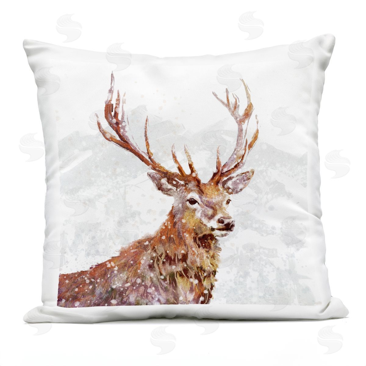Deer Portrait Snowy Mountain Scene Outdoor Printed Pillow, Home Decor by Pip Wilson