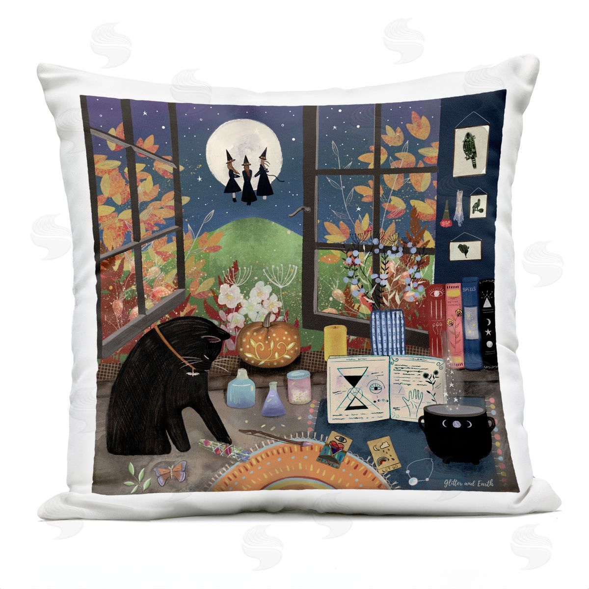 Halloween Witchcraft Black Cat Outdoor Printed Pillow, Home Decor by Jacqueline Wild