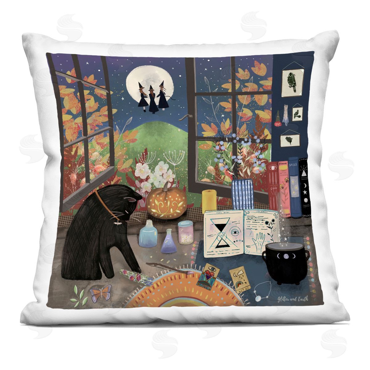 Halloween Witchcraft Black Cat Decorative Printed Pillow, Home Decor by Jacqueline Wild