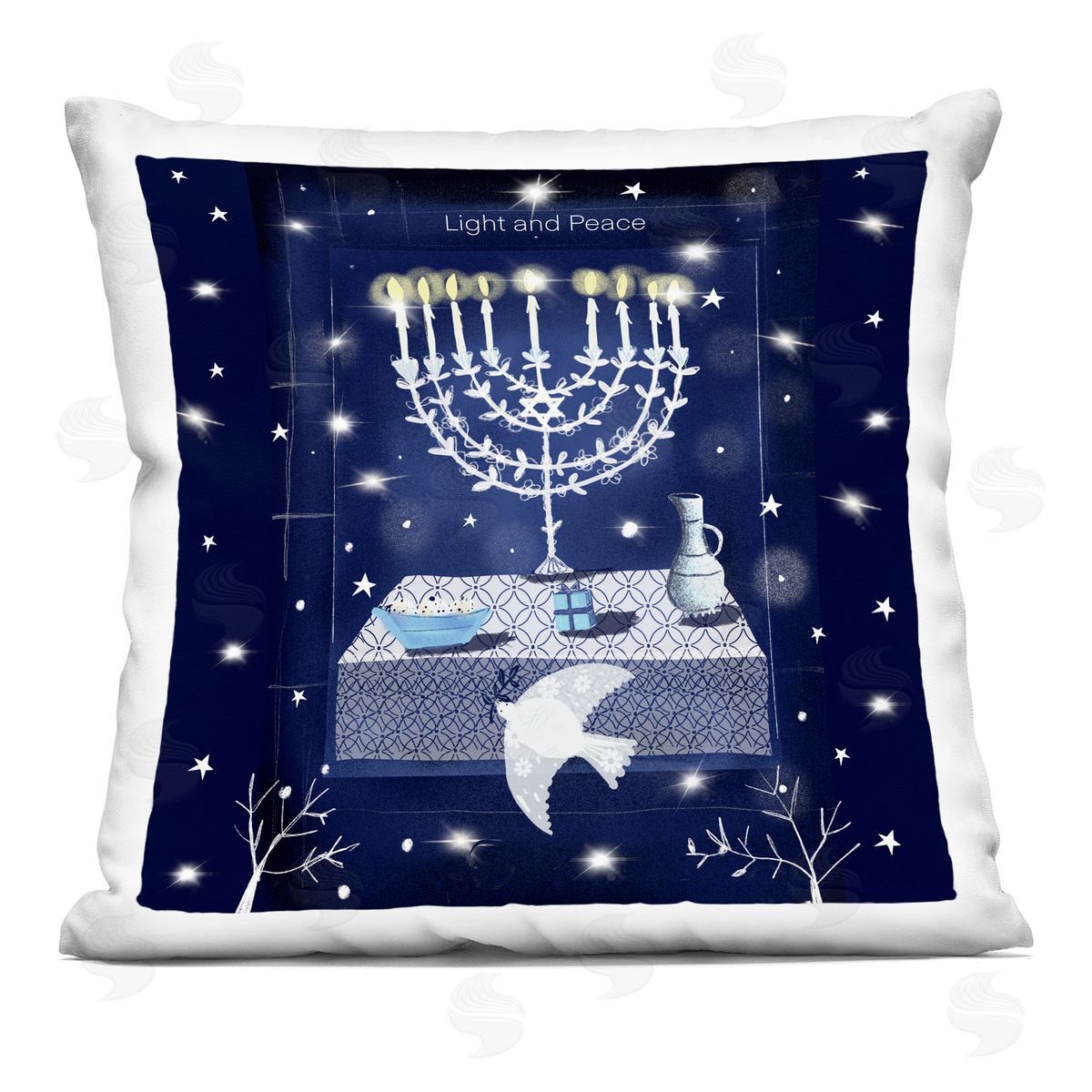 Light And Peace Hanukkah Menorah Decorative Printed Pillow, Home Decor by Susse Linton