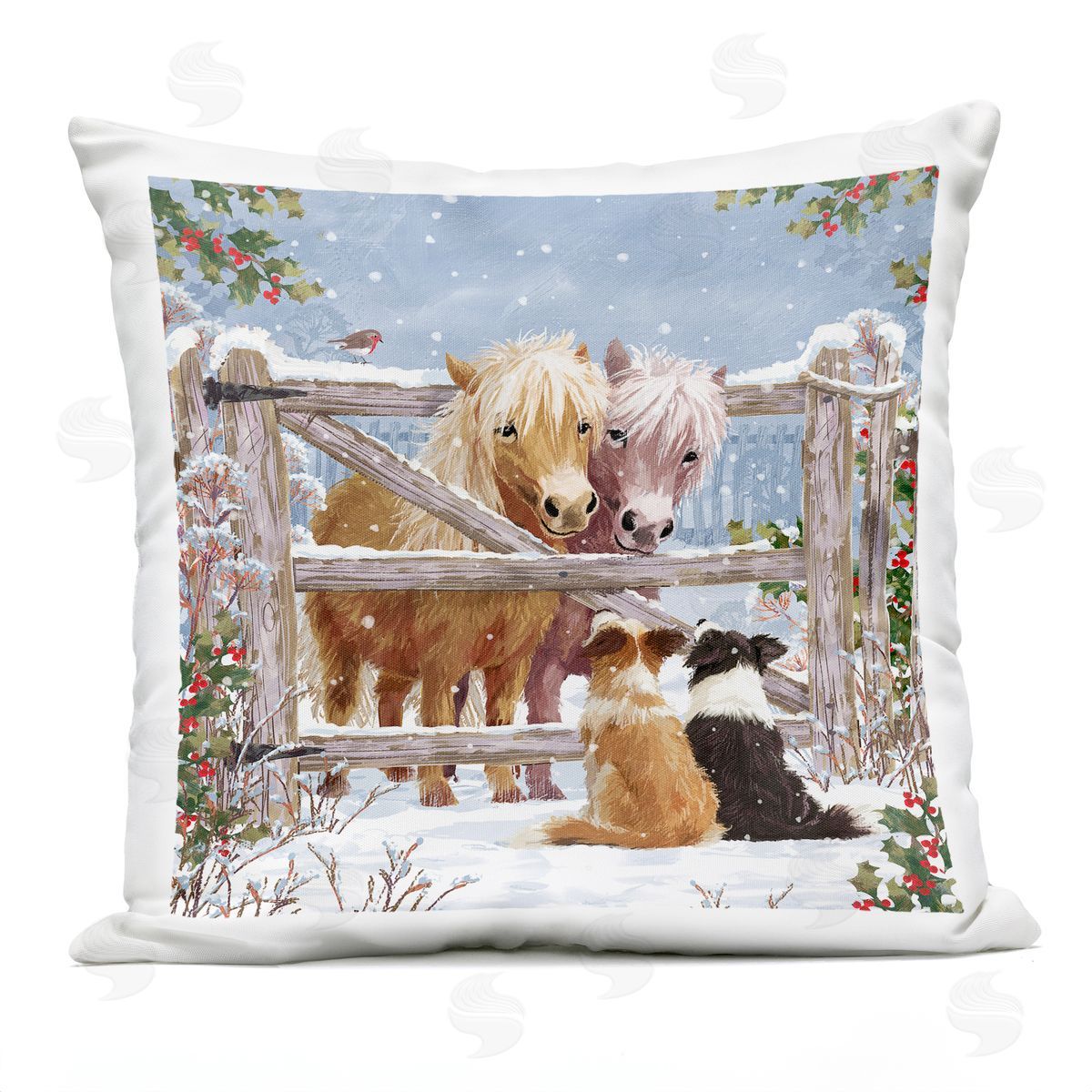 Farm Dogs & Ponies Winter Snowfall Outdoor Printed Pillow, Home Decor by Pip Wilson