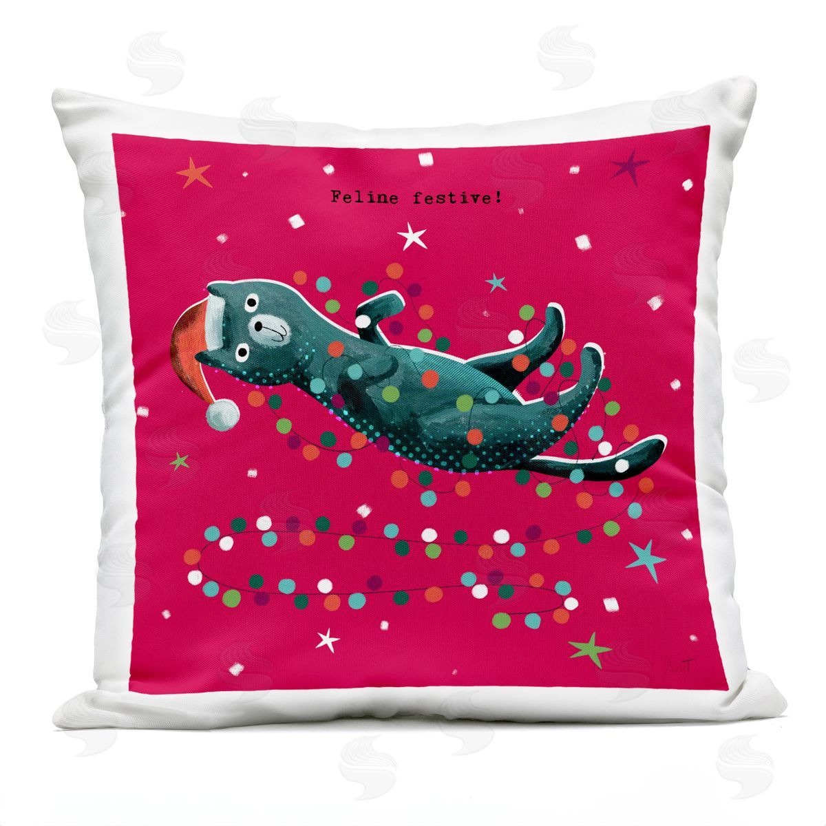 Feline Festive Christmas Cat Outdoor Printed Pillow, Home Decor by Andrew Thornton