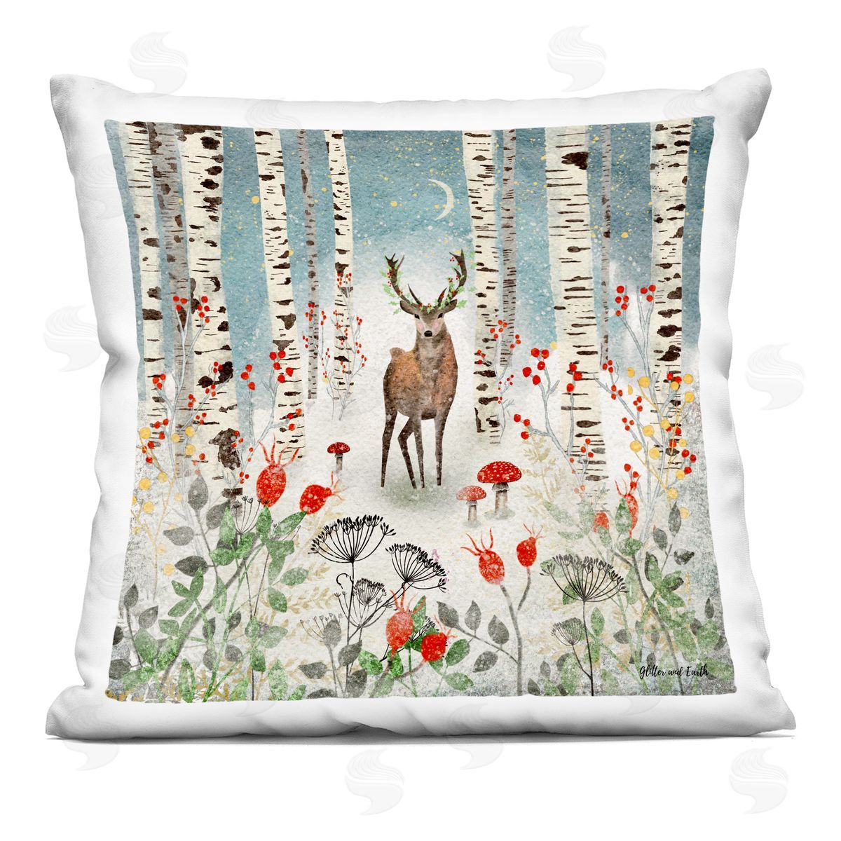 Layered Woodland Birch Deer Decorative Printed Pillow, Home Decor by Jacqueline Wild