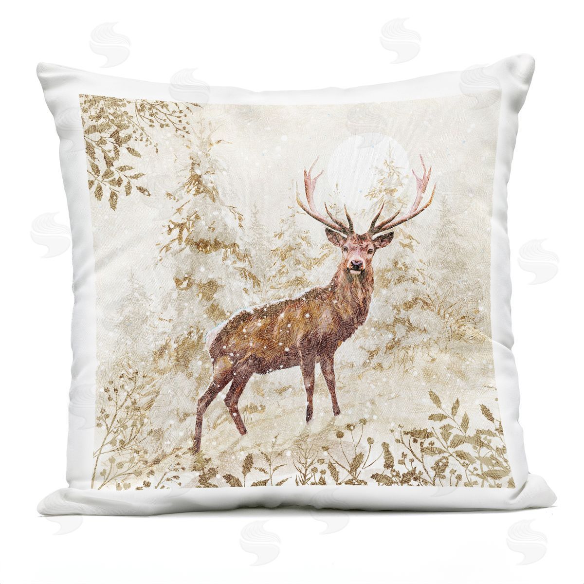Snow Covered Trees Buck Wildlife Outdoor Printed Pillow, Home Decor by Pip Wilson