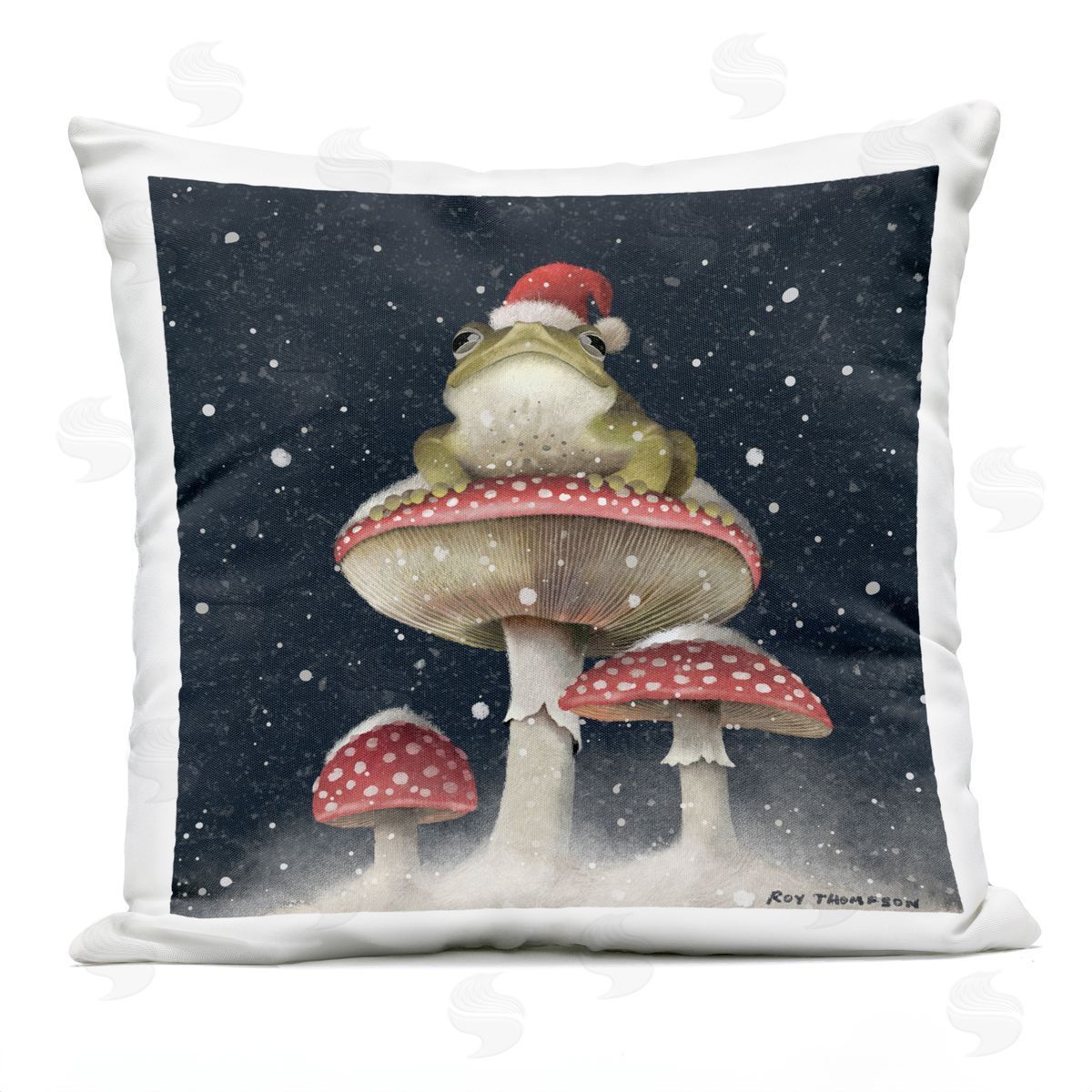 Toad Atop Mushrooms Holiday Nature Outdoor Printed Pillow, Home Decor by Roy Thompson