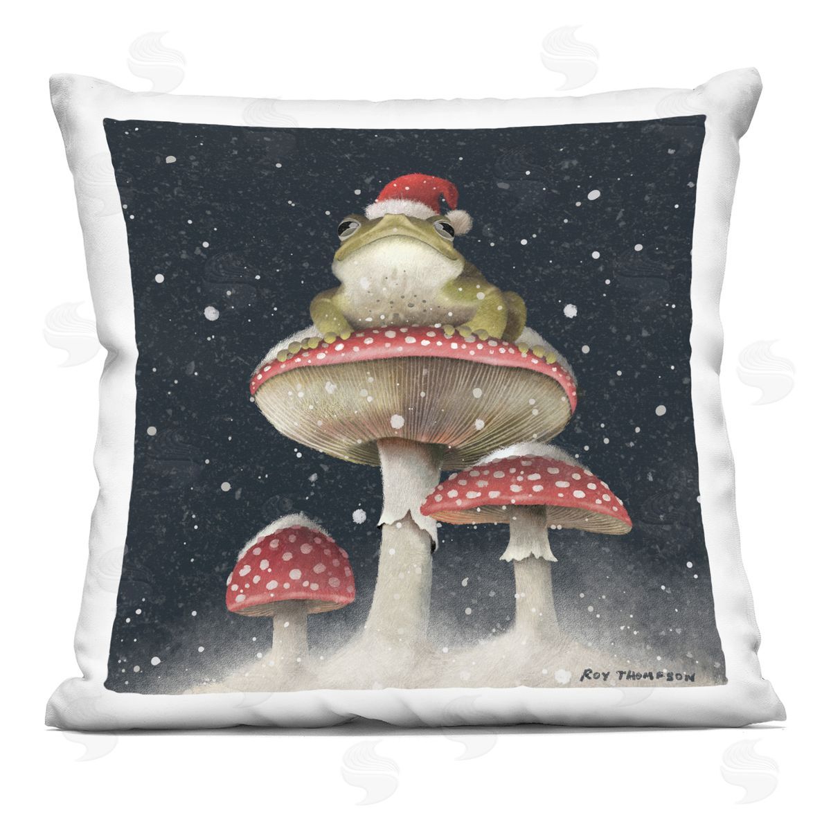 Toad Atop Mushrooms Holiday Nature Decorative Printed Pillow, Home Decor by Roy Thompson