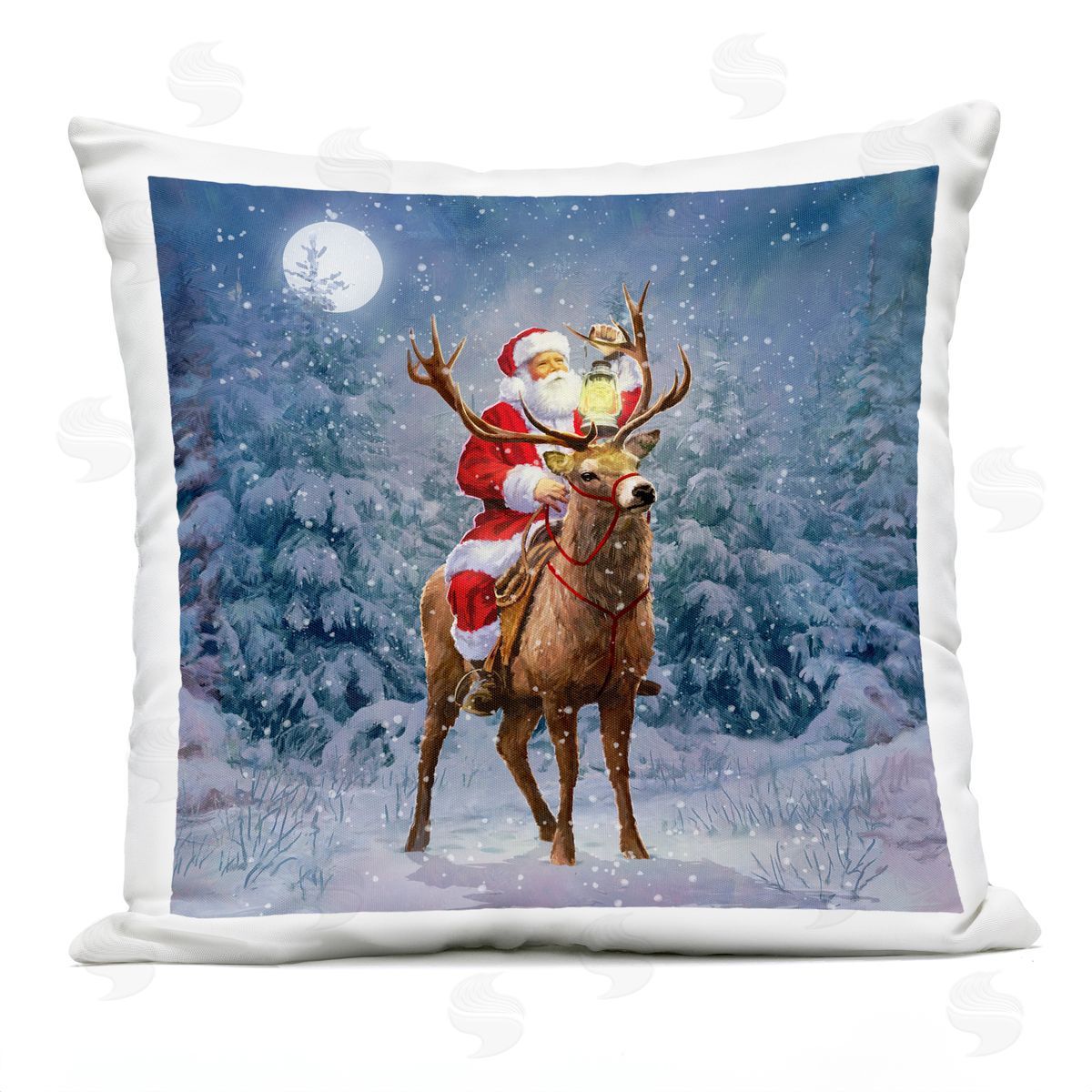 Santa Reindeer Snowy Winter Night Outdoor Printed Pillow, Home Decor by Pip Wilson