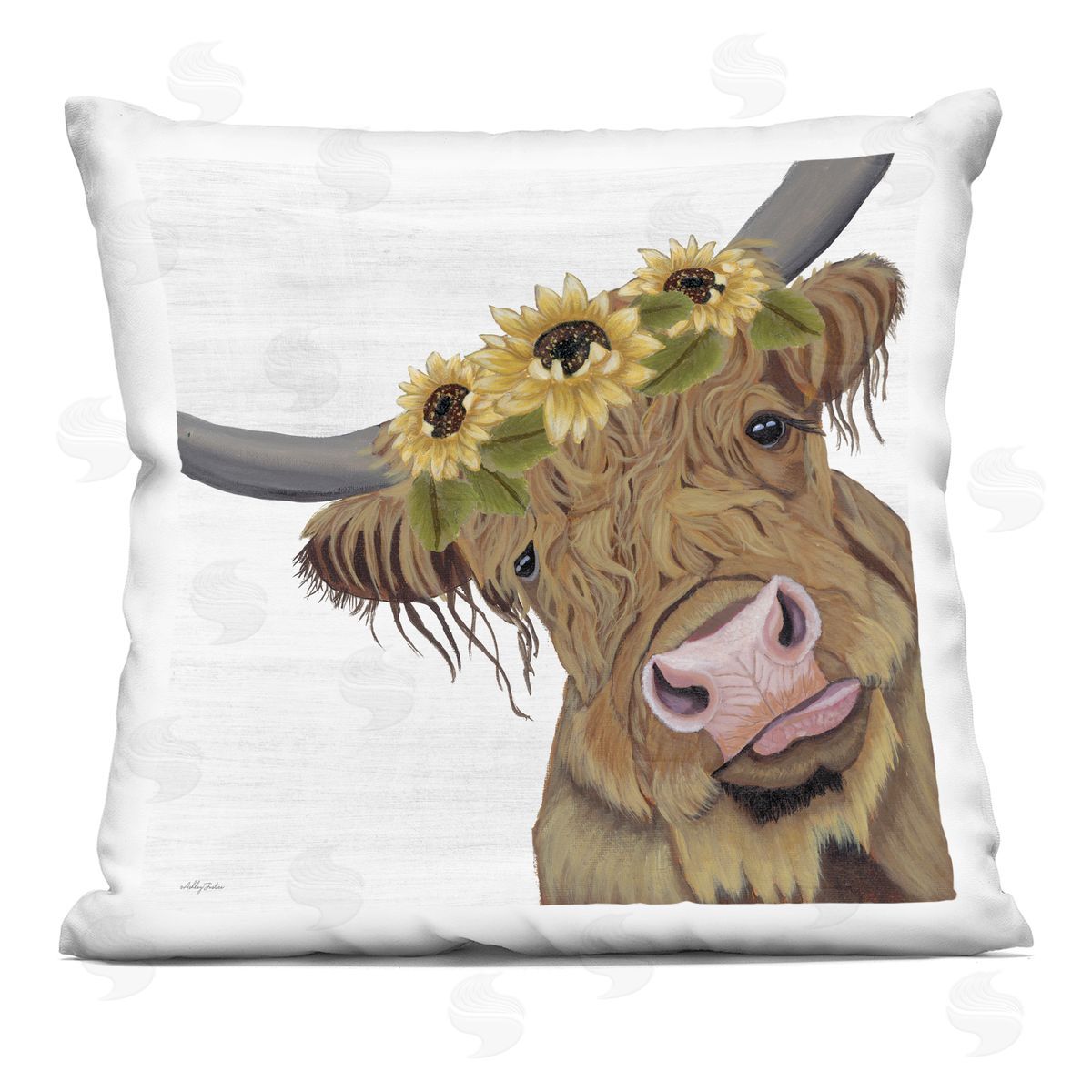 Farm Cattle Sunflower Blooms Decorative Printed Pillow, Home Decor by Ashley Justice
