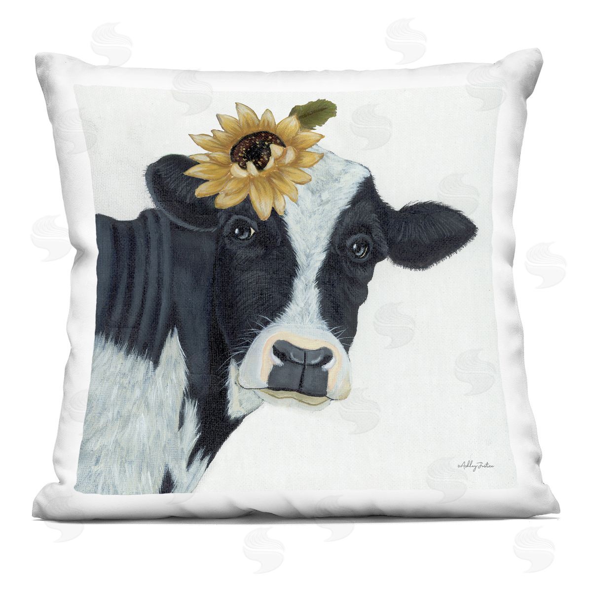 Country Cow Sunflower Blossom Decorative Printed Pillow, Home Decor by Ashley Justice
