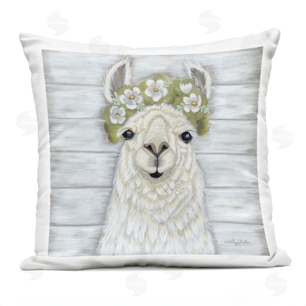 White Country Llama Happy Smile Outdoor Printed Pillow, Home Decor by Ashley Justice