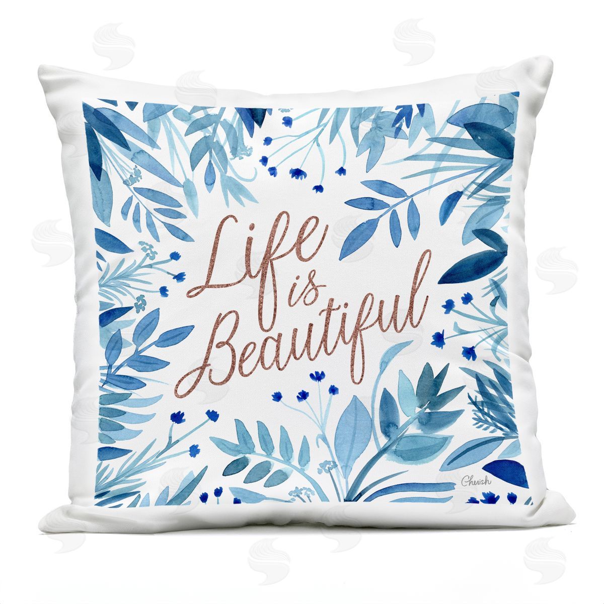 Life Is Beautiful Blue Botanicals Outdoor Printed Pillow, Home Decor by Cherish Flieder
