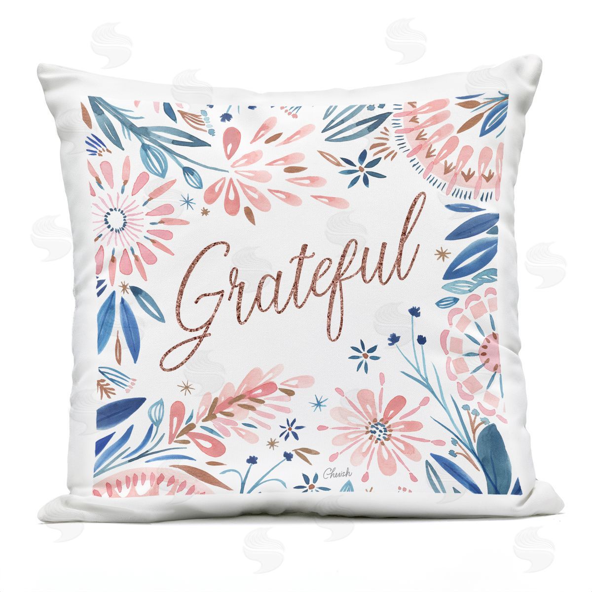 Grateful Pink Floral Border Outdoor Printed Pillow, Home Decor by Cherish Flieder
