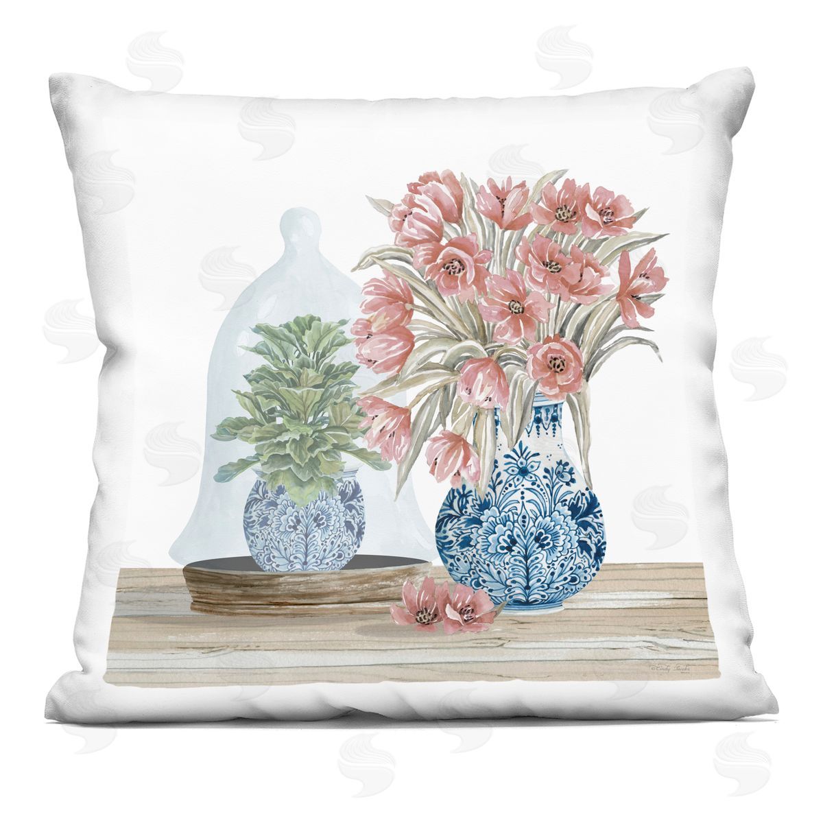 Pink Bouquet Ornate Pattern Vase Decorative Printed Pillow, Home Decor by Cindy Jacobs