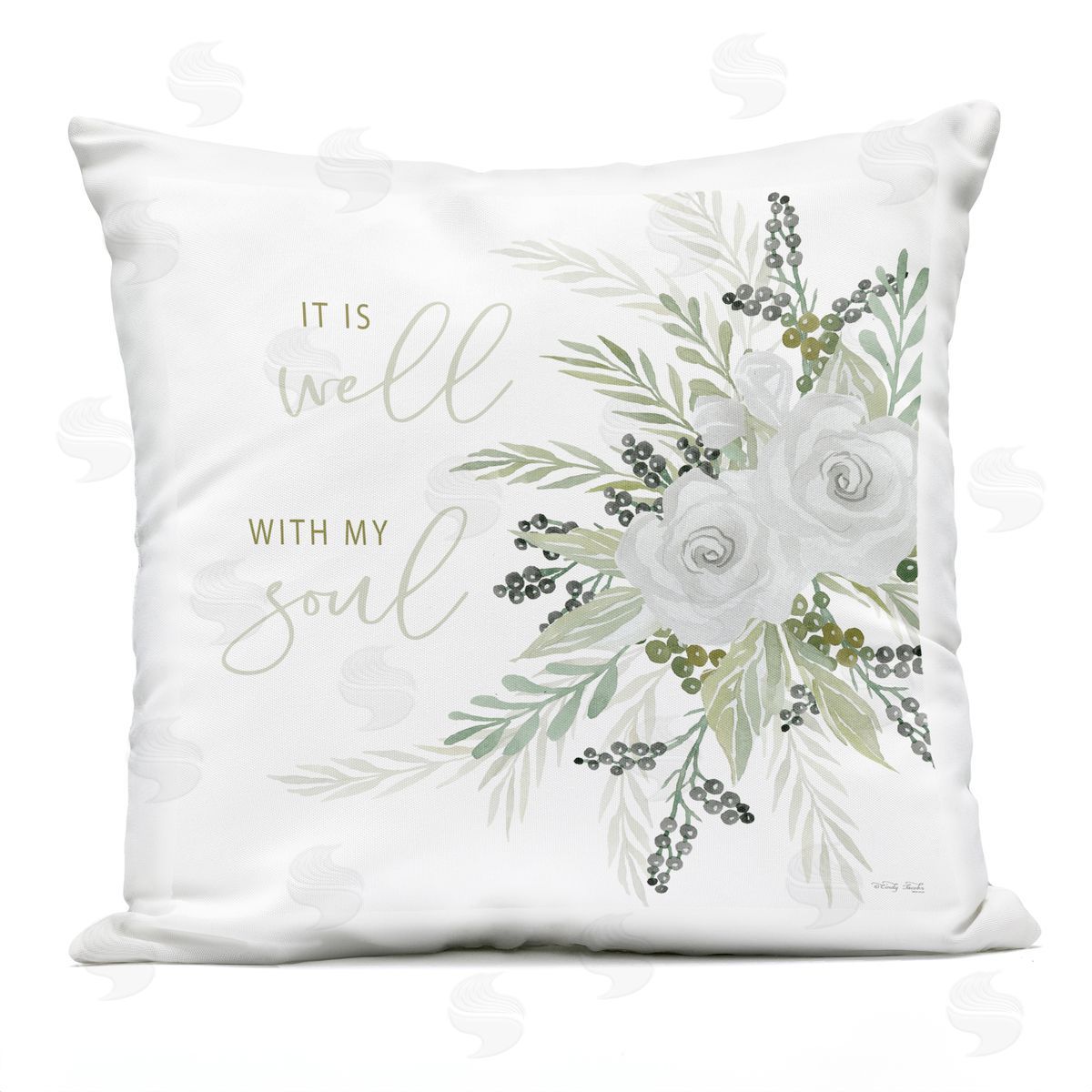 It Is Well With My Soul Green Florals Outdoor Printed Pillow, Home Decor by Cindy Jacobs
