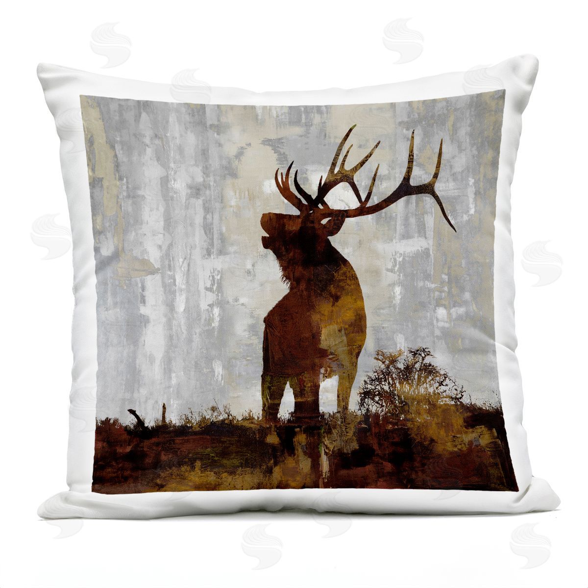 Forest Buck Antlers Silhouette Outdoor Printed Pillow, Home Decor by Carl Colburn