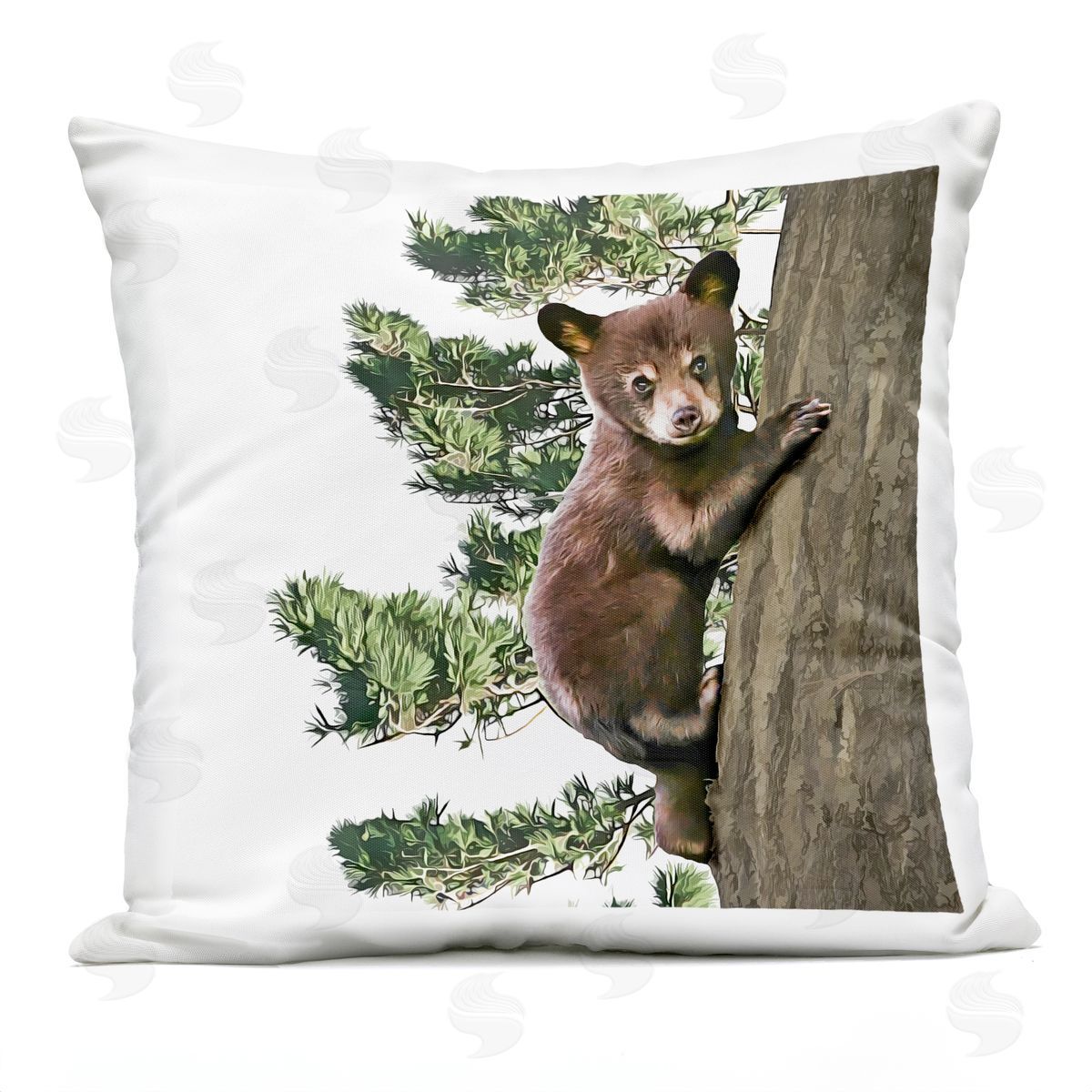 Baby Bear Climbing Tree Outdoor Printed Pillow, Home Decor by Kim Curinga