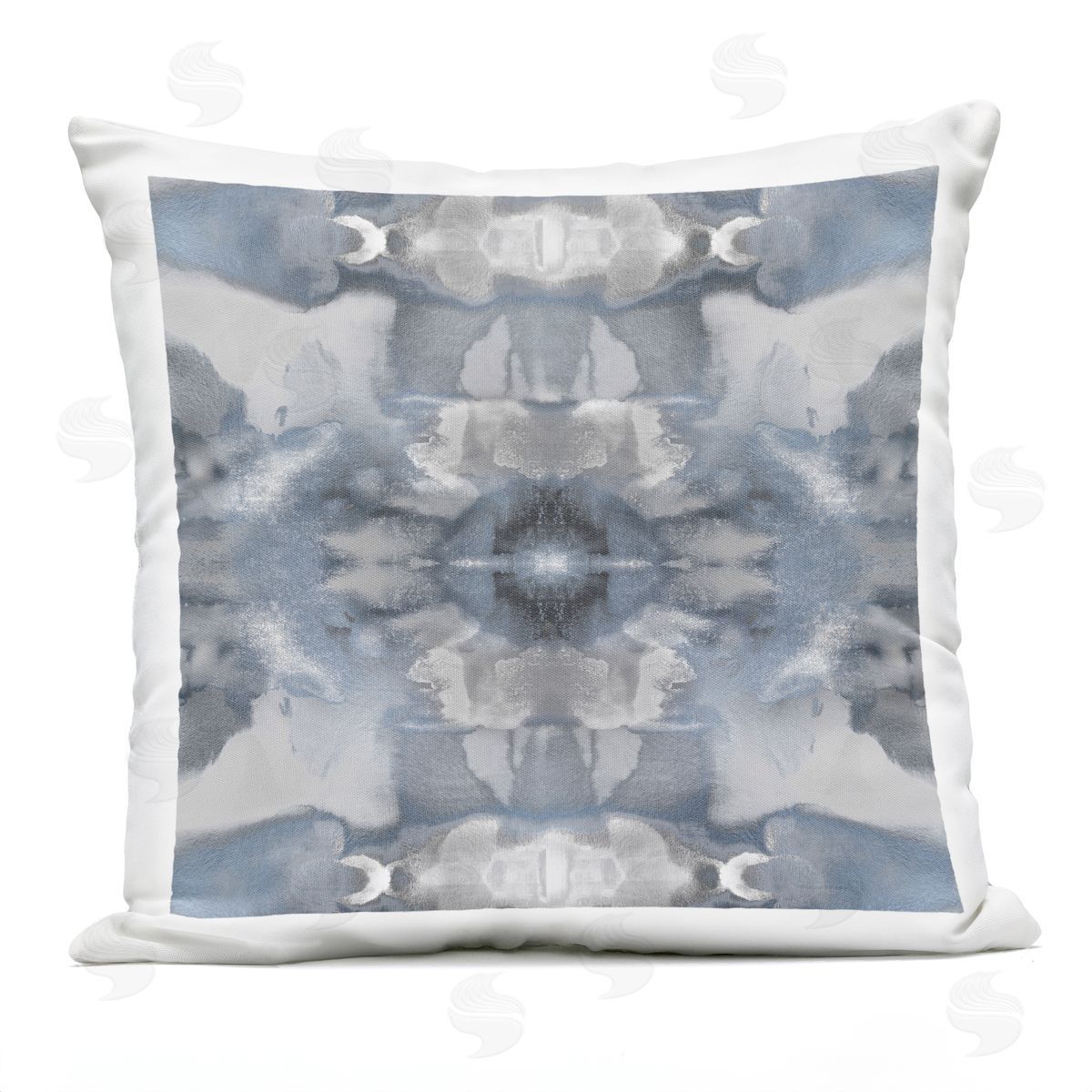 Symmetrical Grey Blue Pattern Outdoor Printed Pillow, Home Decor by Ellie Roberts
