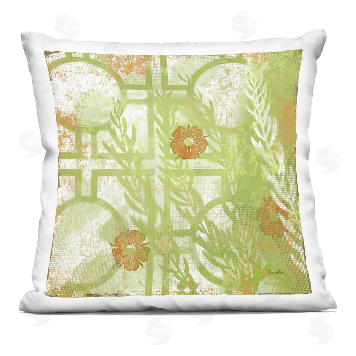 Green Botanical Geometric Shapes Decorative Printed Pillow, Home Decor by Evelia Designs