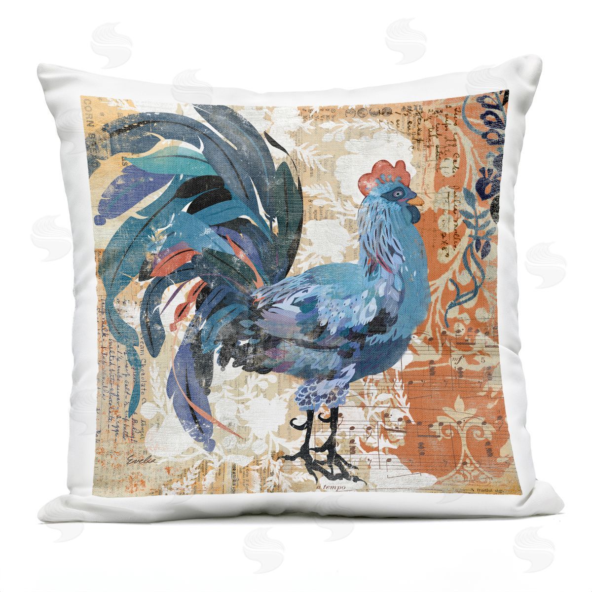 Layered Paisley Pattern Rooster Outdoor Printed Pillow, Home Decor by Evelia Designs