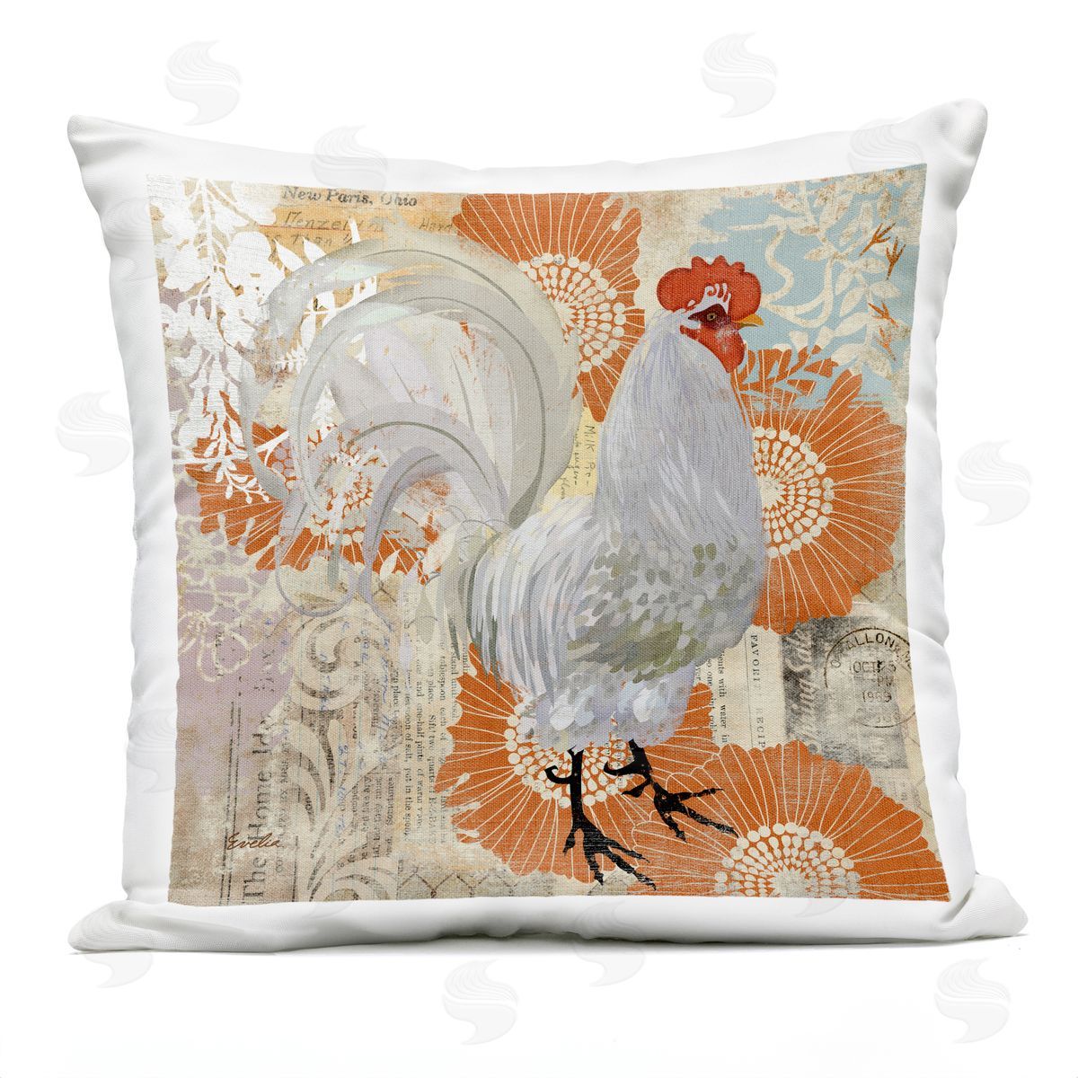 Country Hen Floral Layers Outdoor Printed Pillow, Home Decor by Evelia Designs