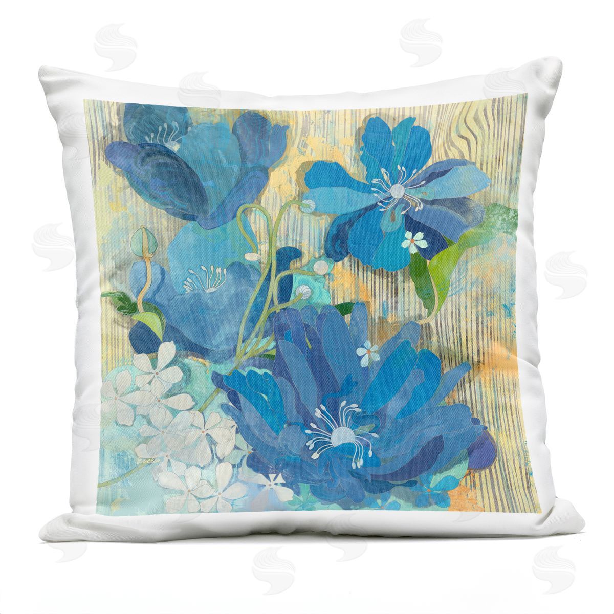 Vivid Blue Blossom Pattern Outdoor Printed Pillow, Home Decor by Evelia Designs