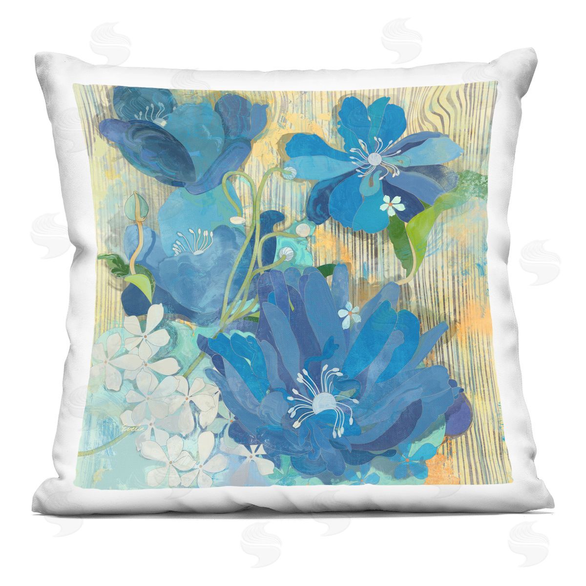 Vivid Blue Blossom Pattern Decorative Printed Pillow, Home Decor by Evelia Designs