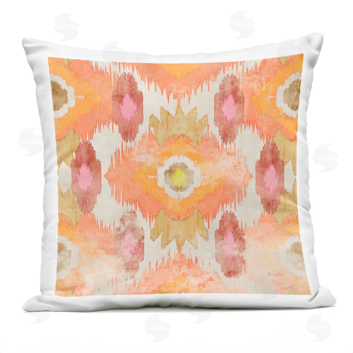 Vivid Orange Ikat Shapes Outdoor Printed Pillow, Home Decor by Evelia Designs
