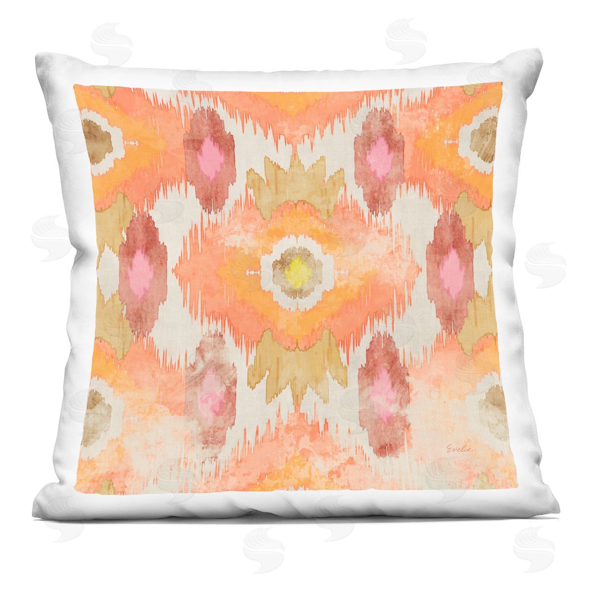 Vivid Orange Ikat Shapes Decorative Printed Pillow, Home Decor by Evelia Designs