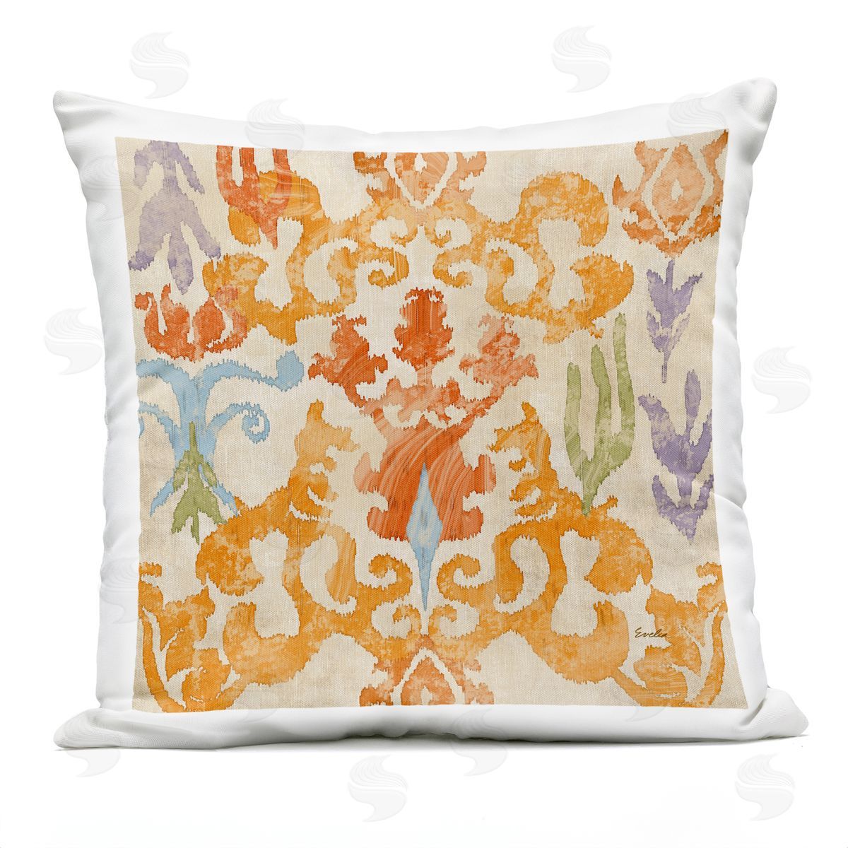Abstract Damask Orange Pattern Outdoor Printed Pillow, Home Decor by Evelia Designs