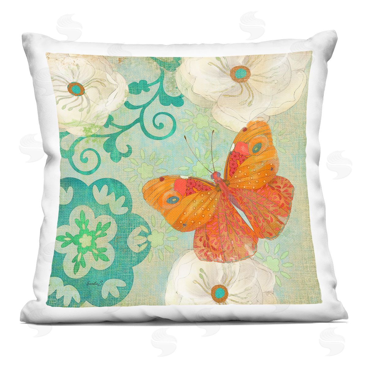 Patterned Floral Butterfly Blossom Decorative Printed Pillow, Home Decor by Evelia Designs