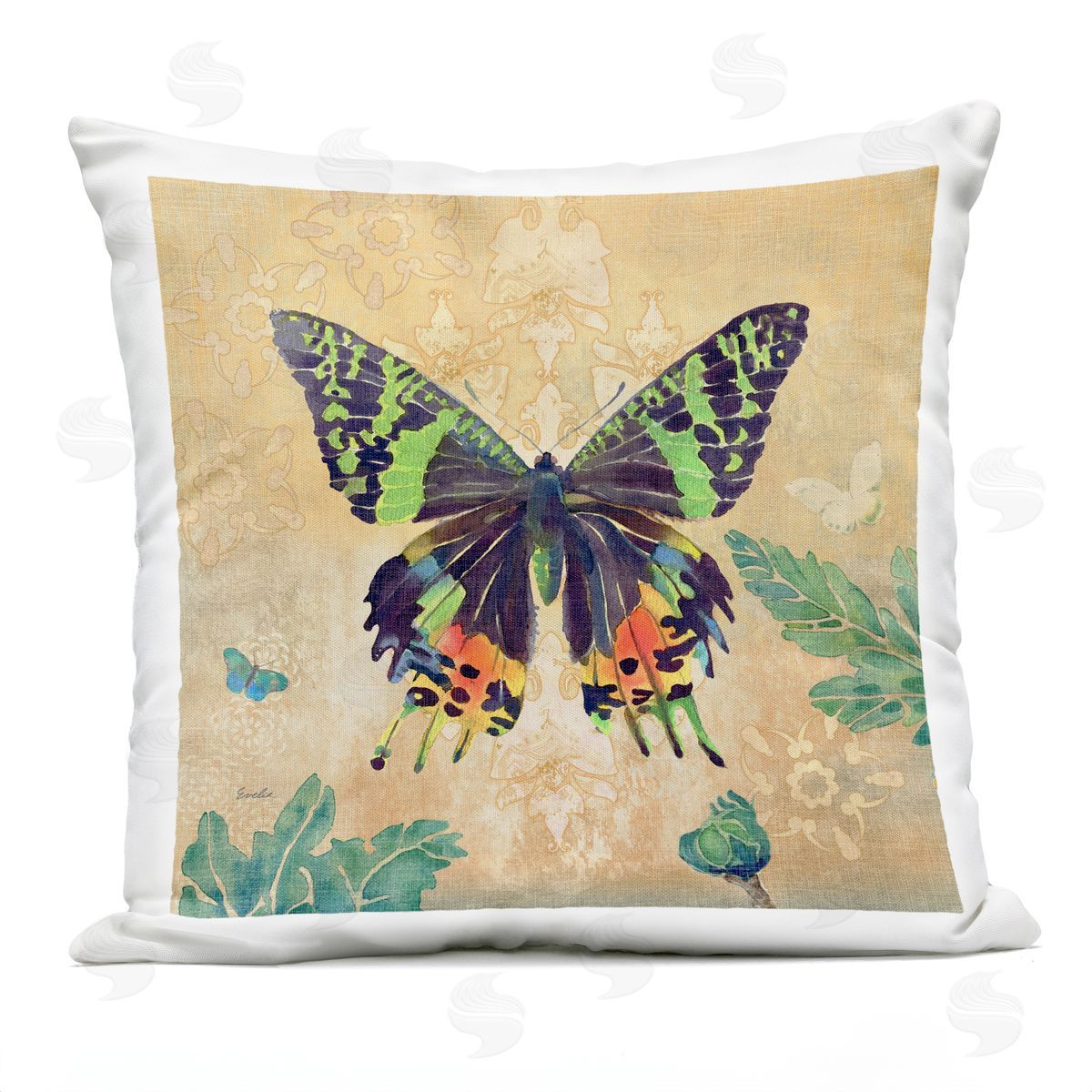Beautiful Butterfly Botanical Pattern Outdoor Printed Pillow, Home Decor by Evelia Designs