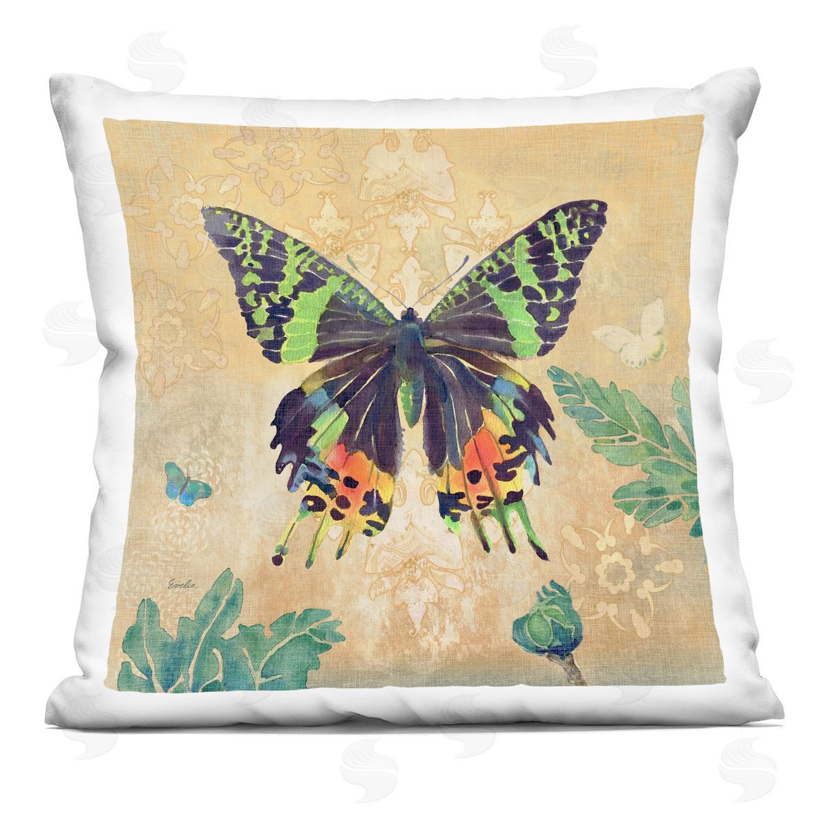 Beautiful Butterfly Botanical Pattern Decorative Printed Pillow, Home Decor by Evelia Designs