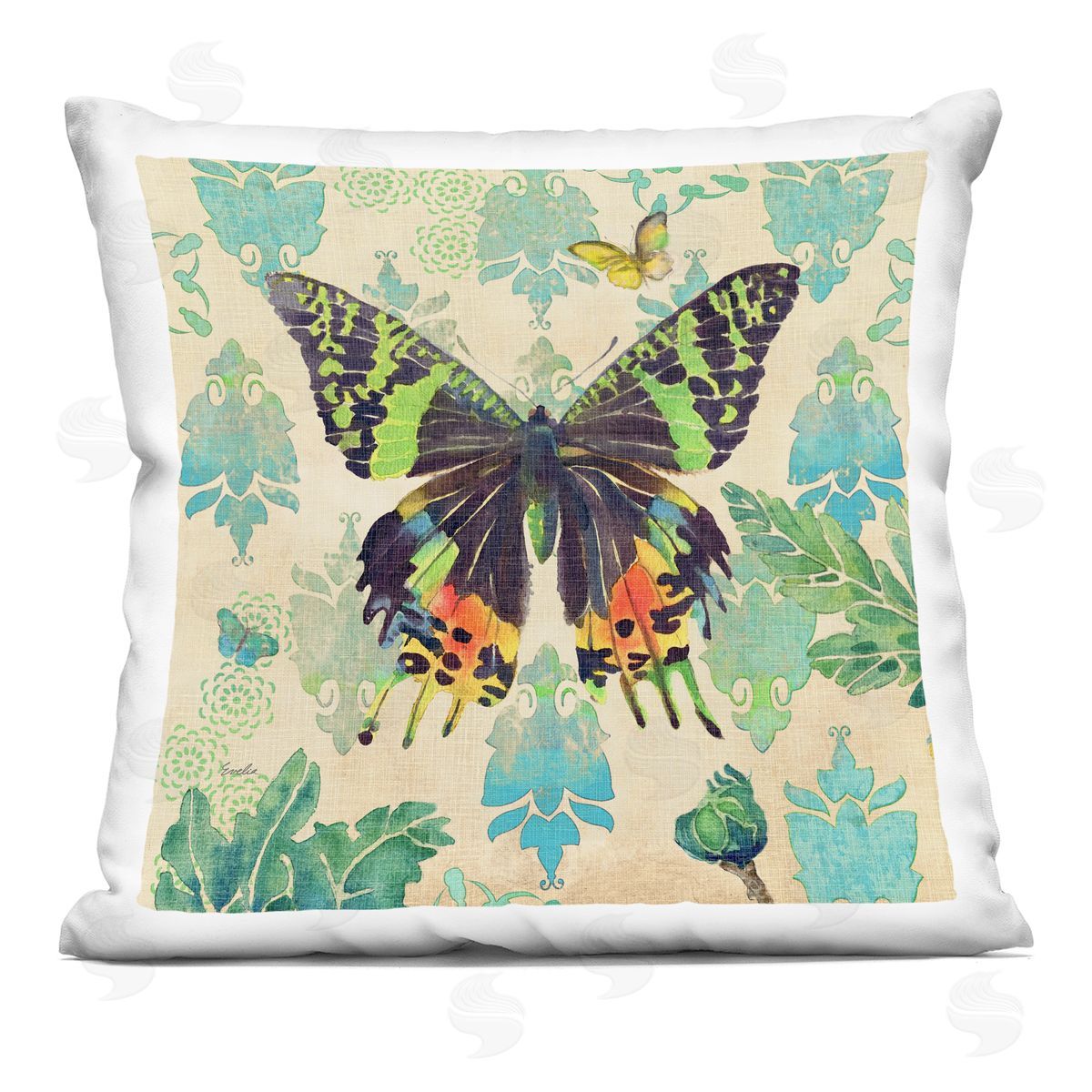 Vivid Butterfly Damask Pattern Decorative Printed Pillow, Home Decor by Evelia Designs