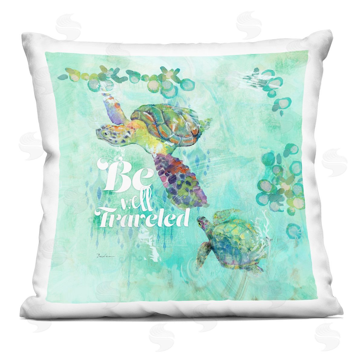 Be Well Traveled Swimming Turtles Decorative Printed Pillow, Home Decor by Evelia Designs