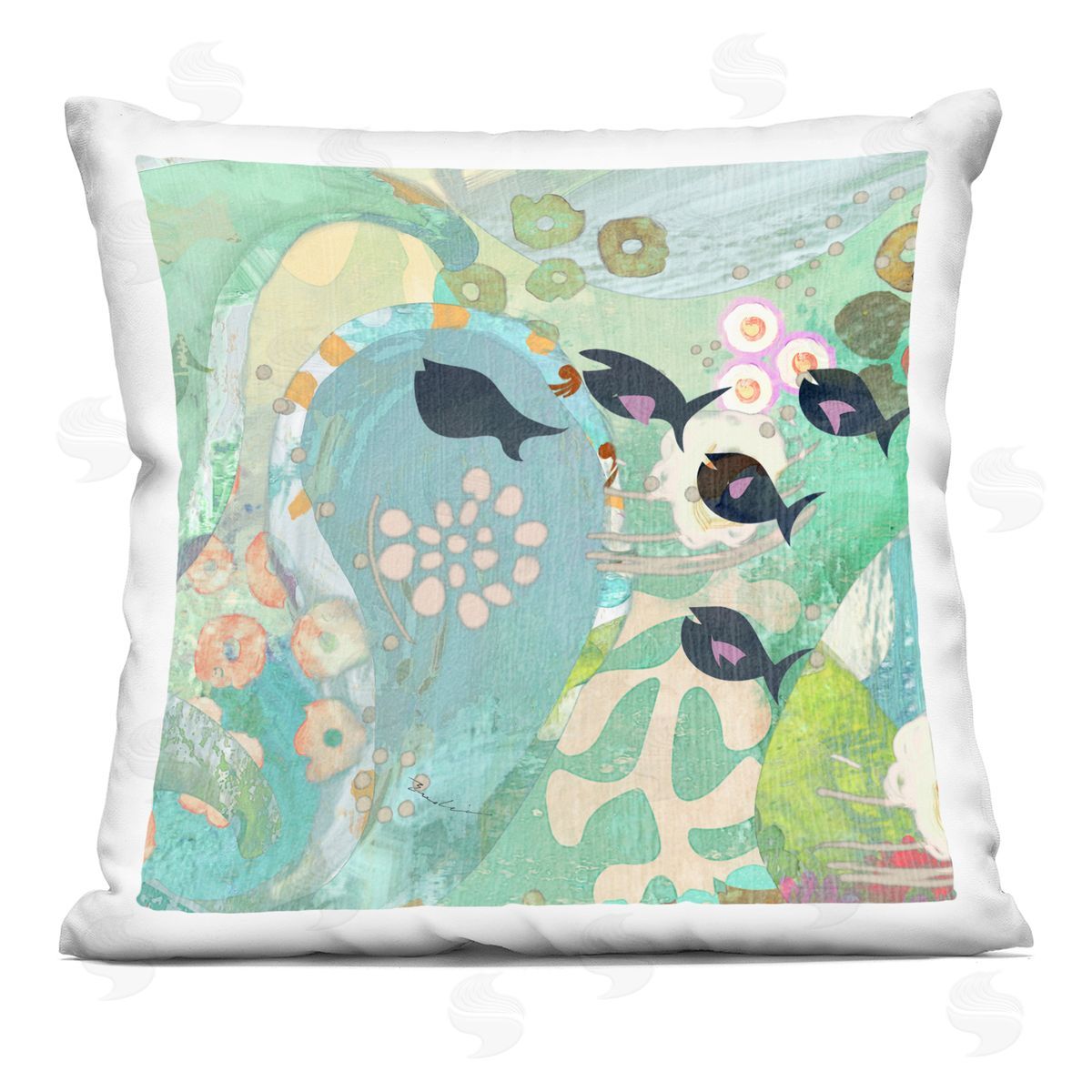 Swimming Abstract Fish Sea Life Decorative Printed Pillow, Home Decor by Evelia Designs